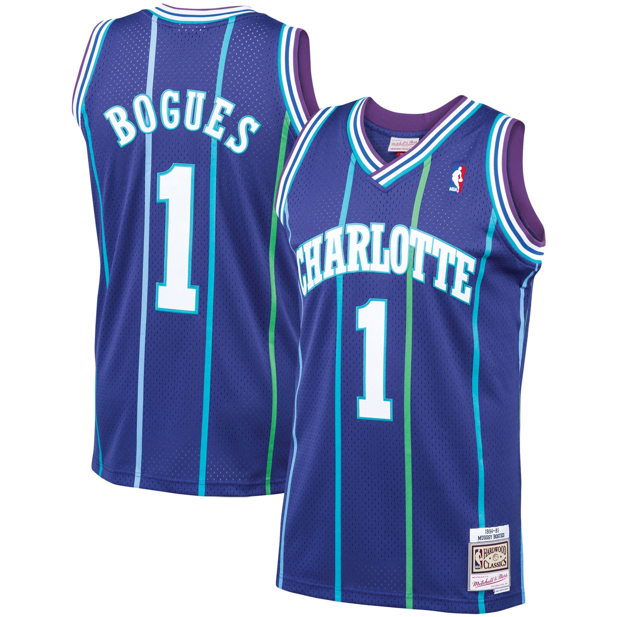 Men's Mitchell & Ness Muggsy Bogues Purple Charlotte Hornets 1994-95 Hardwood Classics Swingman Jersey