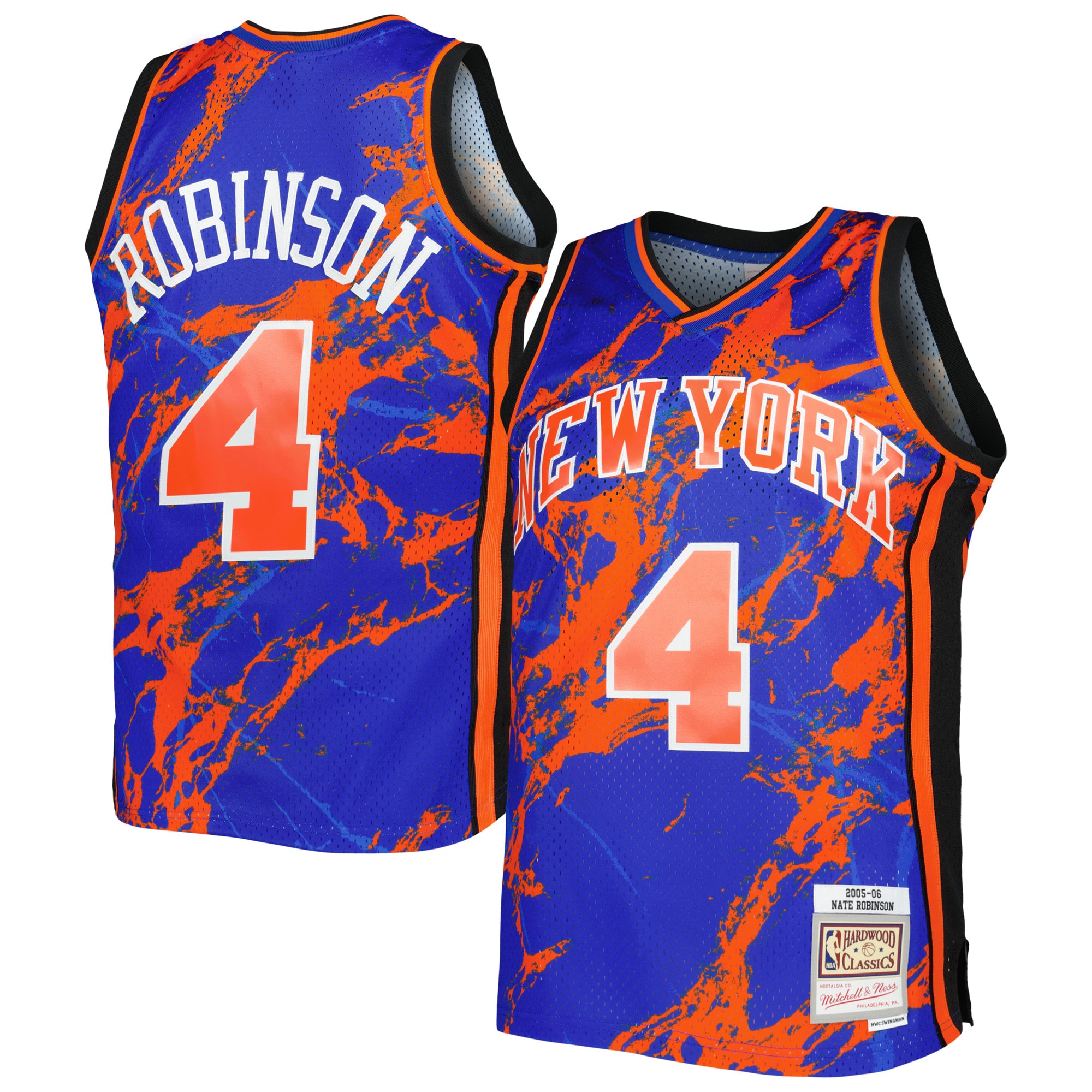 Men's Mitchell & Ness Nate Robinson Blue New York Knicks 2005/06 Hardwood Classics Marble Swingman Jersey - JS846 