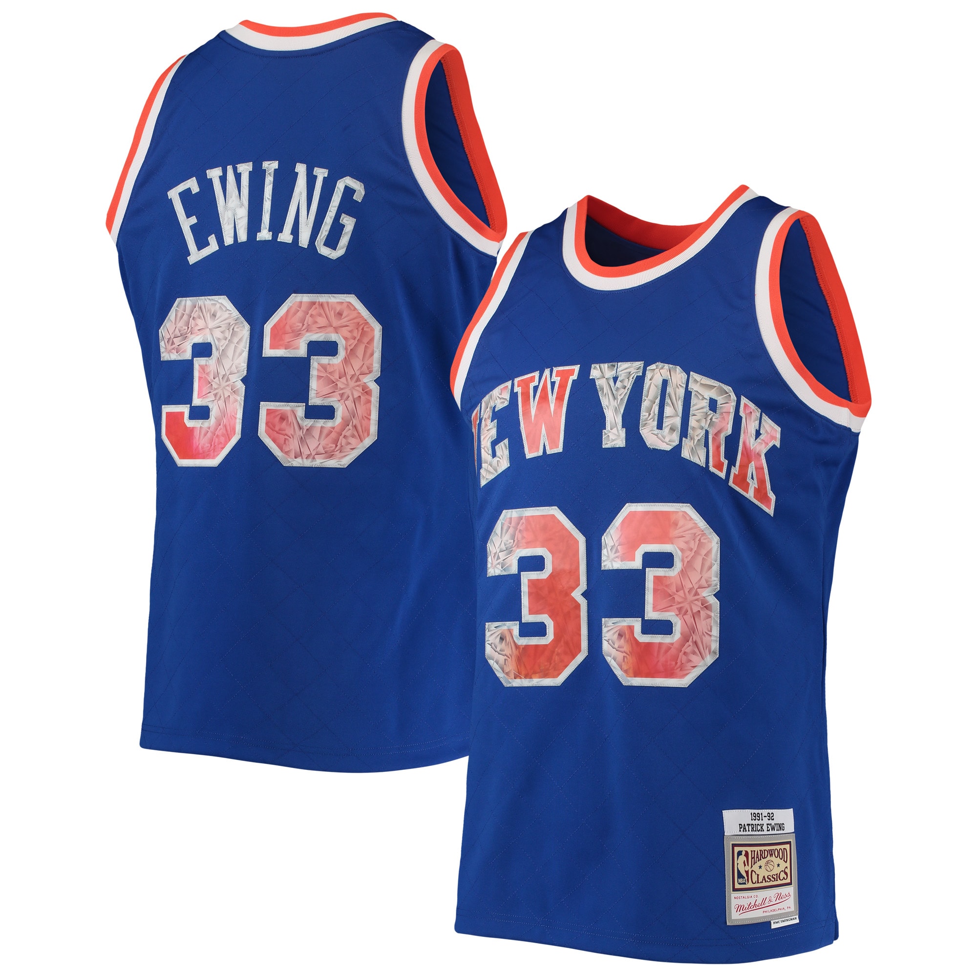 Men's Mitchell & Ness Patrick Ewing Blue New York Knicks 1991/92 Hardwood Classics NBA 75th Anniversary Diamond Swingman Jersey - JS818 