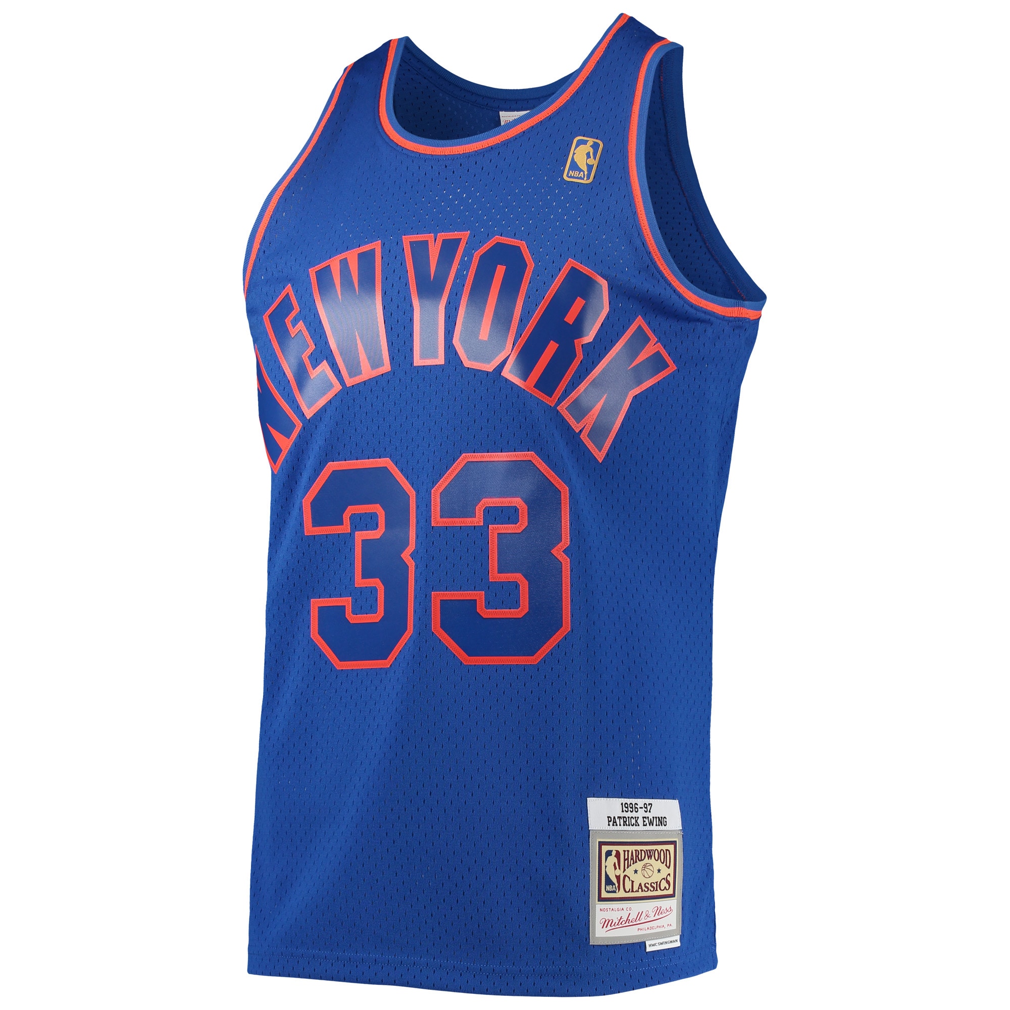 Alternative view of Men's Mitchell & Ness Patrick Ewing Blue New York Knicks 1996/97 Hardwood Classics Swingman Jersey - JS737 
