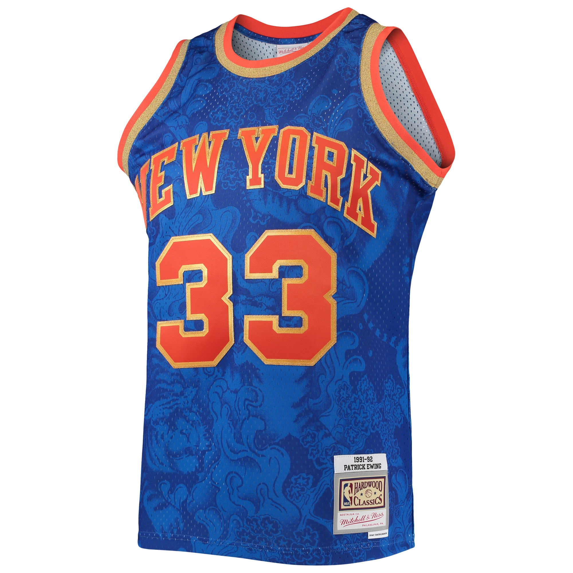Alternative view of Men's Mitchell & Ness Patrick Ewing Blue New York Knicks Hardwood Classics 1991/92 Lunar New Year Swingman Jersey - JS787 