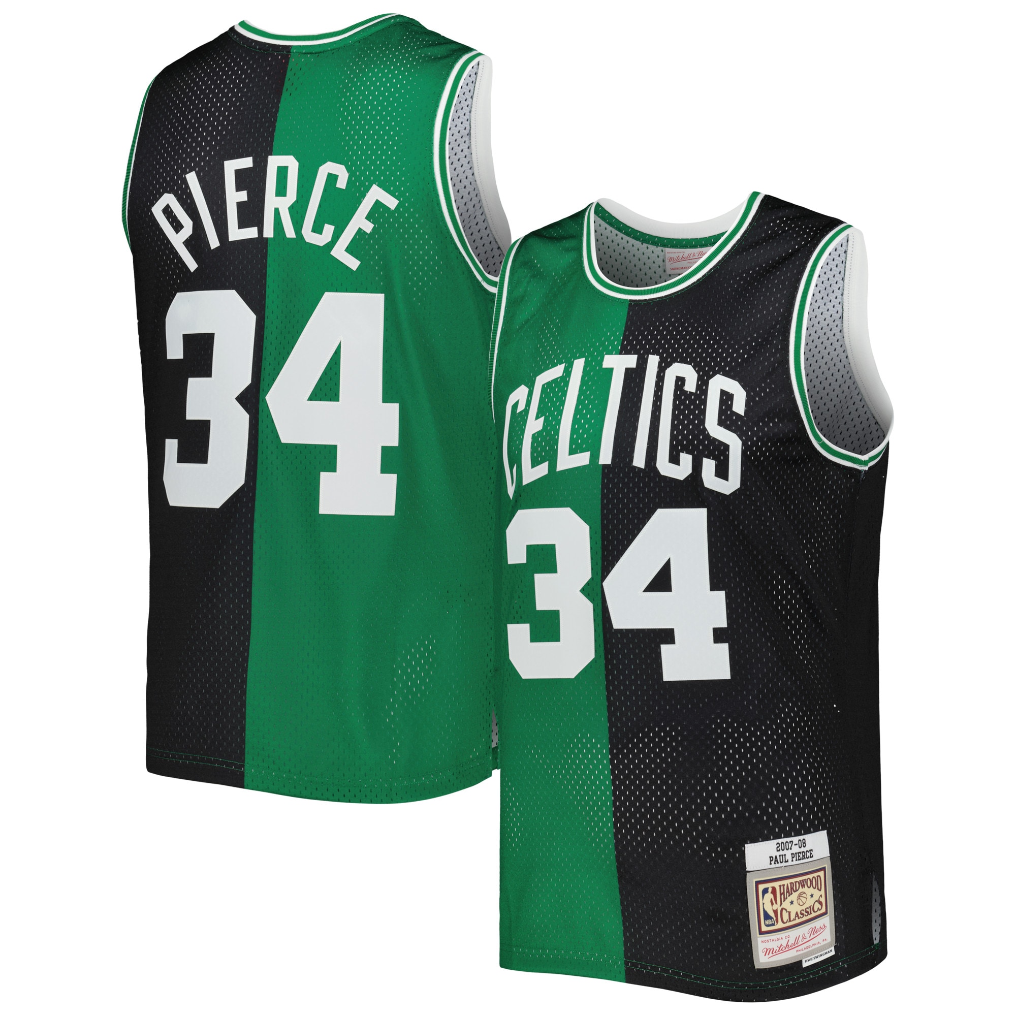 Men's Mitchell & Ness Paul Pierce Black/Kelly Green Boston Celtics Hardwood Classics 2007/08 Split Swingman Jersey - JS353