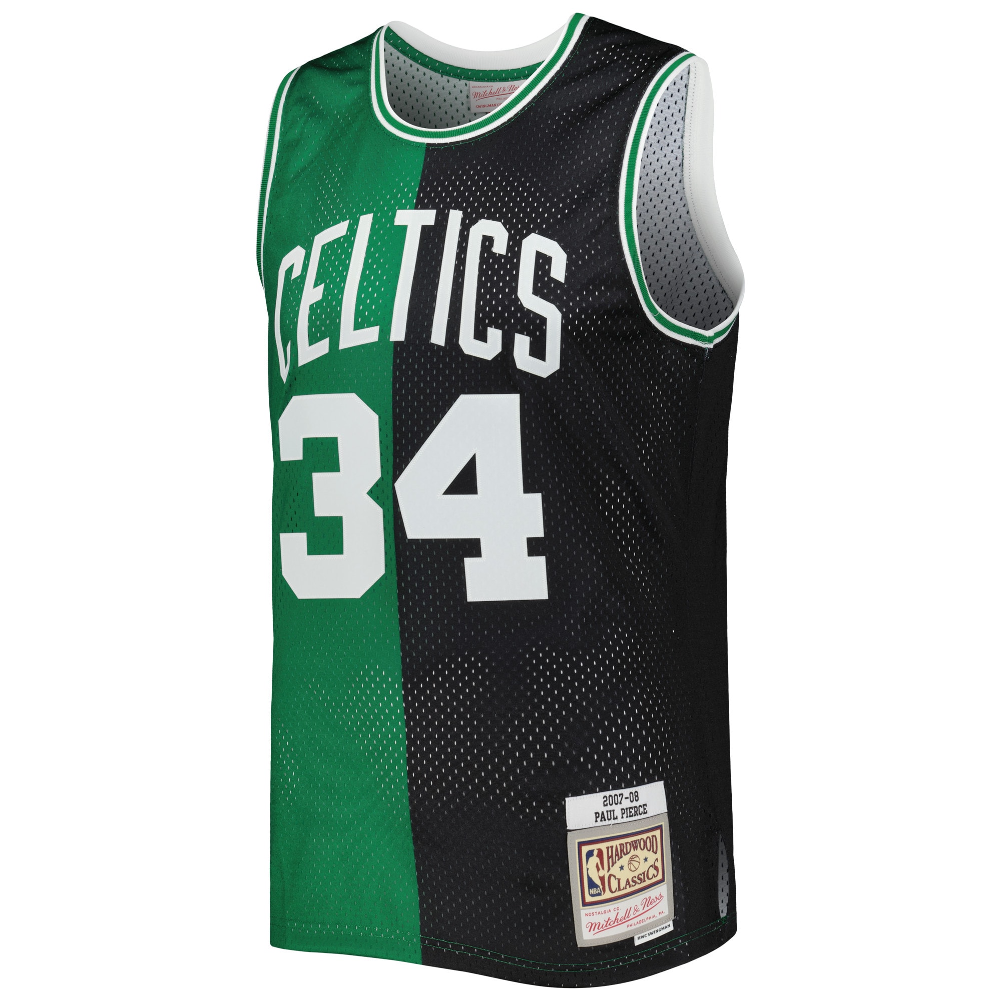 Alternative view of Men's Mitchell & Ness Paul Pierce Black/Kelly Green Boston Celtics Hardwood Classics 2007/08 Split Swingman Jersey - JS353
