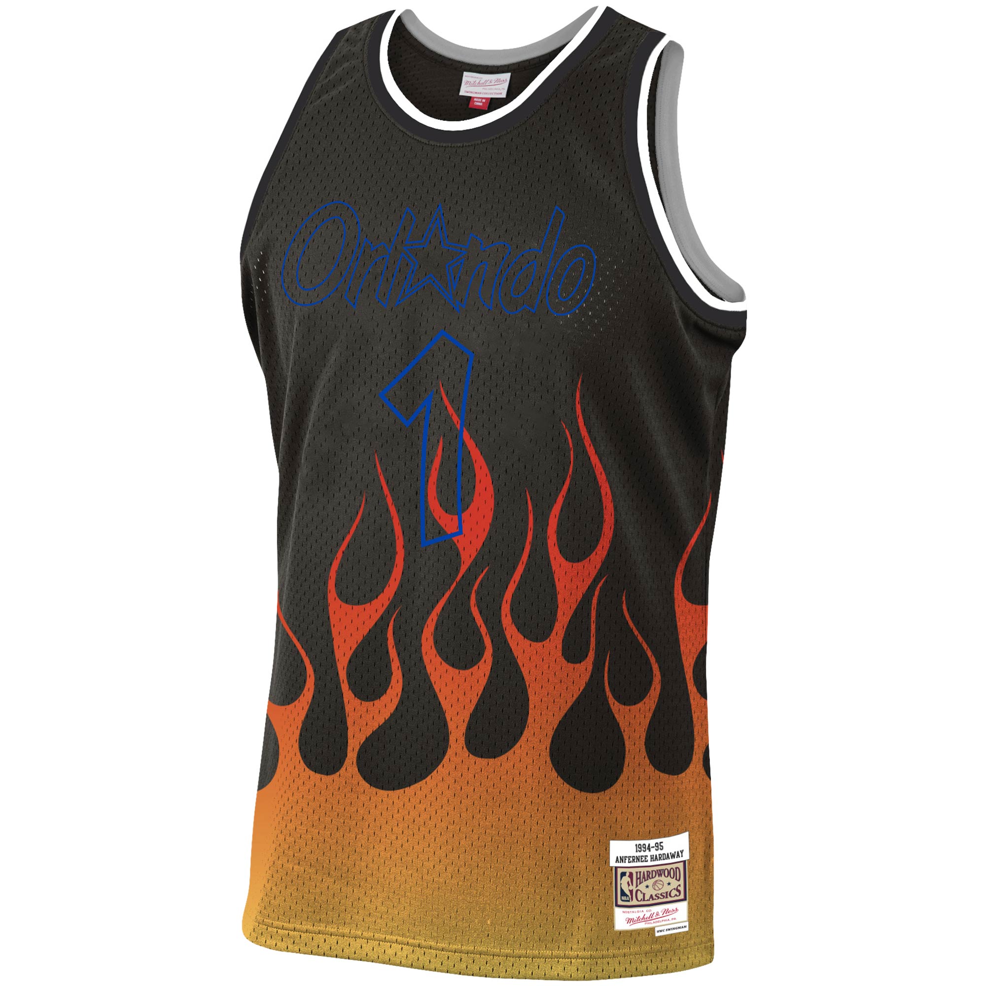 Alternative view of Men's Mitchell & Ness Penny Hardaway Black Orlando Magic 1994-95 Hardwood Classics Flames Swingman Jersey - JS768 