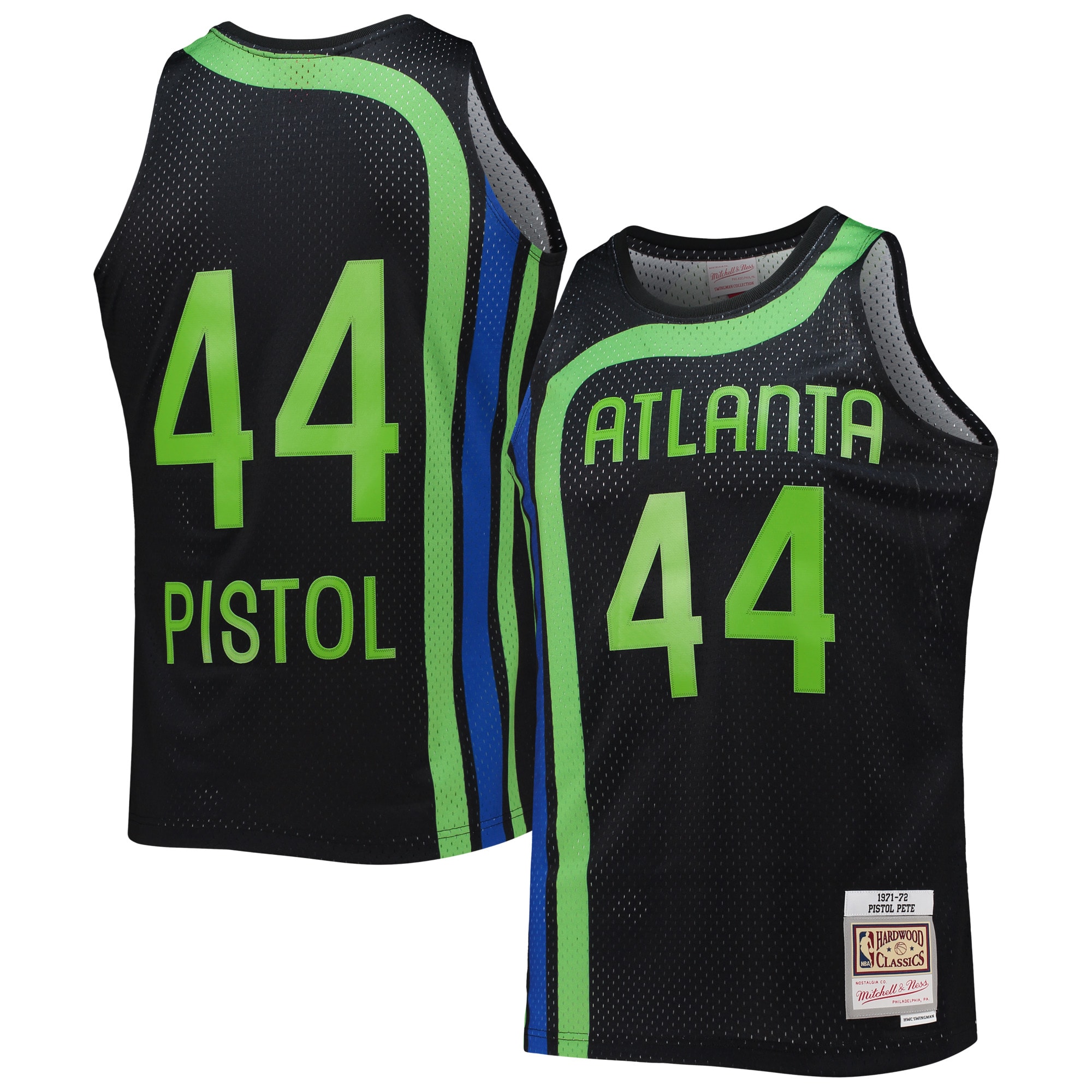 Men's Mitchell & Ness Pete Maravich Black Atlanta Hawks 1971-72 Hardwood Classics Reload 2.0 Swingman Jersey