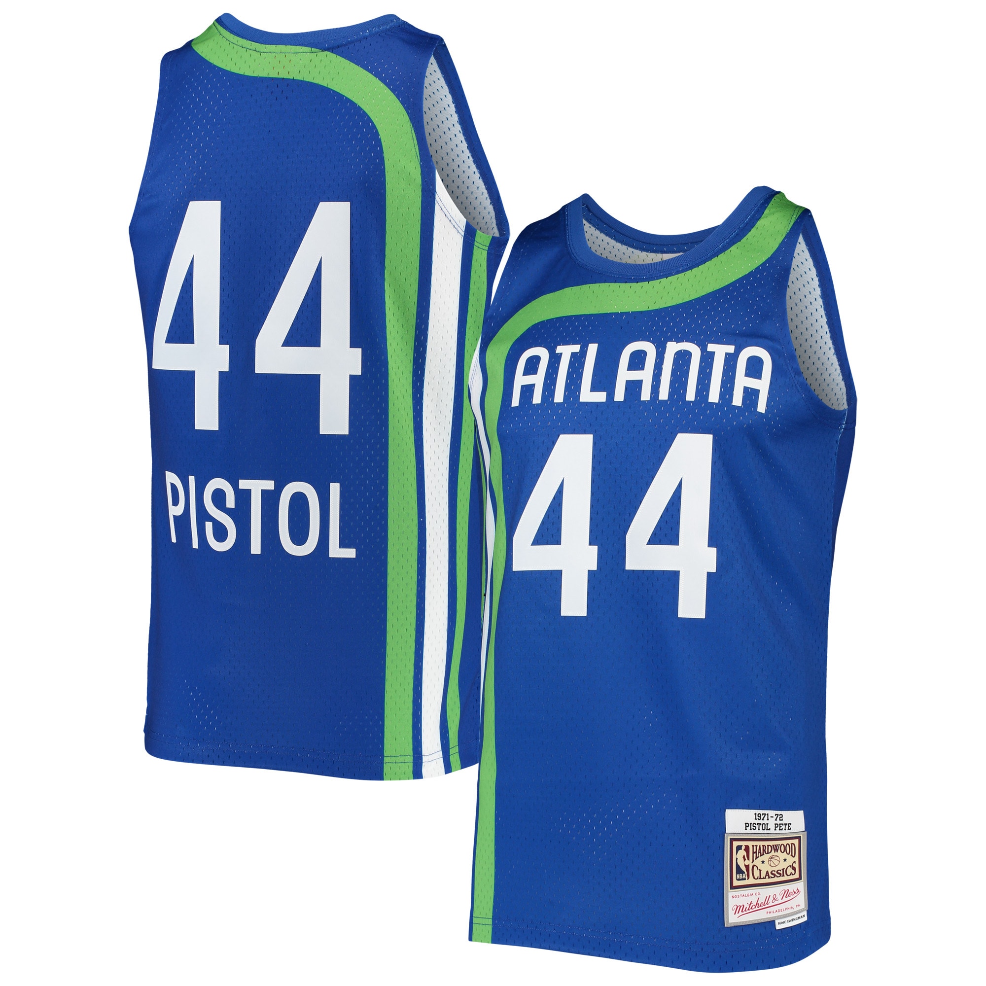 Men's Mitchell & Ness Pete Maravich Blue Atlanta Hawks 1971-72 Hardwood Classics Swingman Jersey