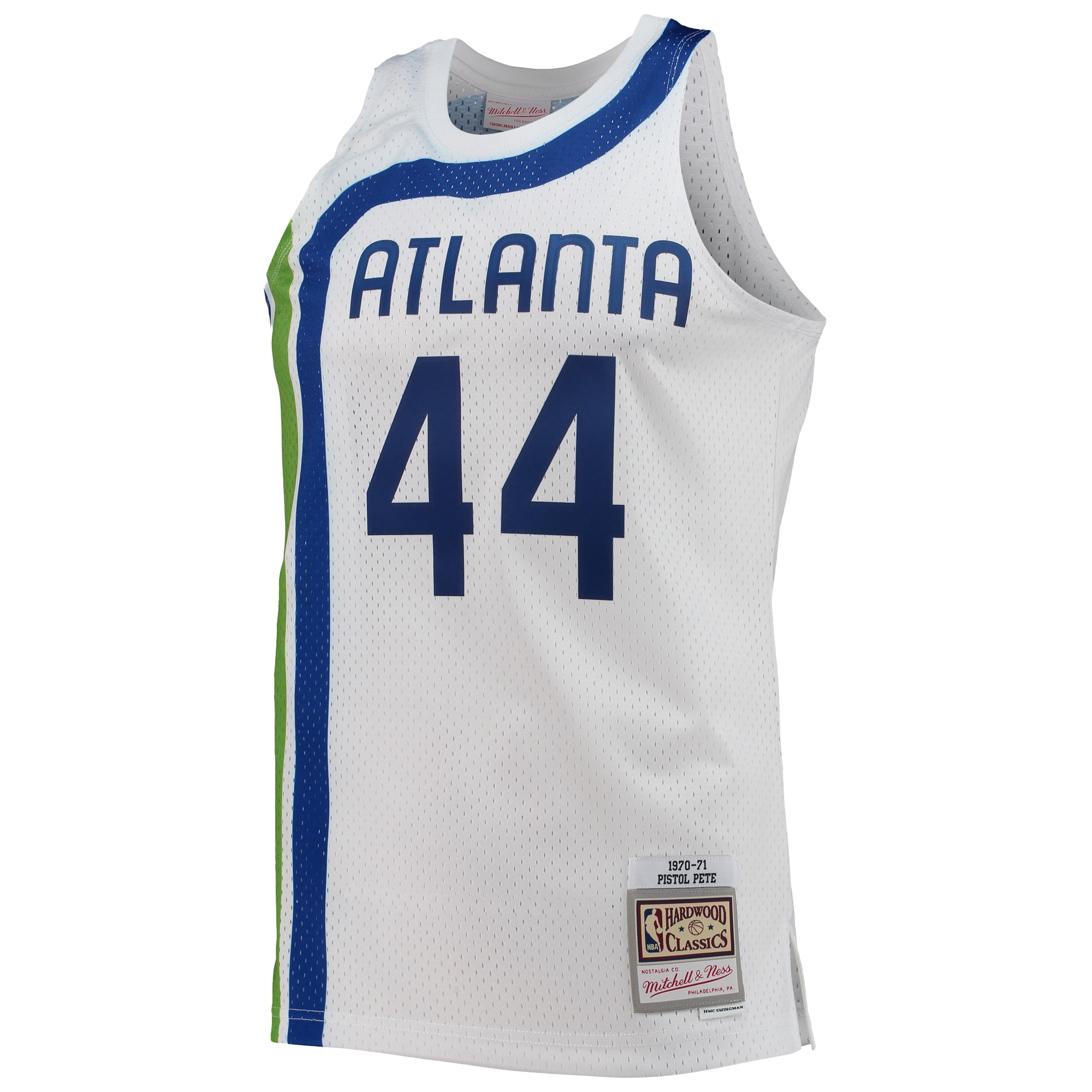 Alternative view of Men's Mitchell & Ness Pete Maravich White Atlanta Hawks 1970/71 Hardwood Classics Swingman Jersey - JS533 