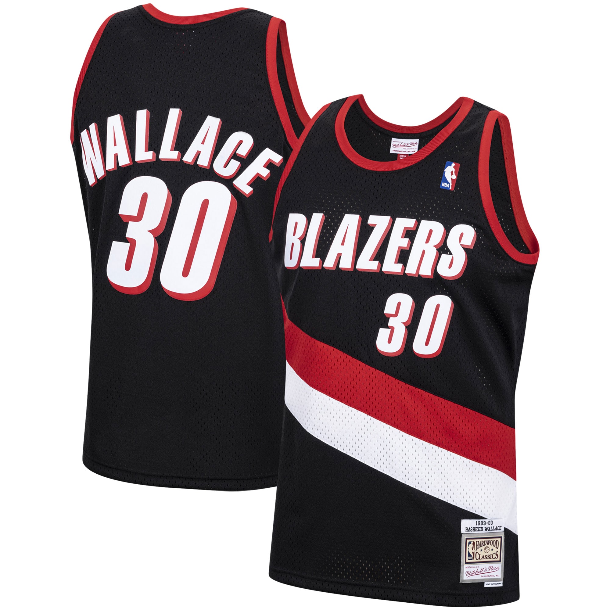 Men's Mitchell & Ness Rasheed Wallace Black Portland Trail Blazers 1999-00 Hardwood Classics Swingman Jersey - JS404 