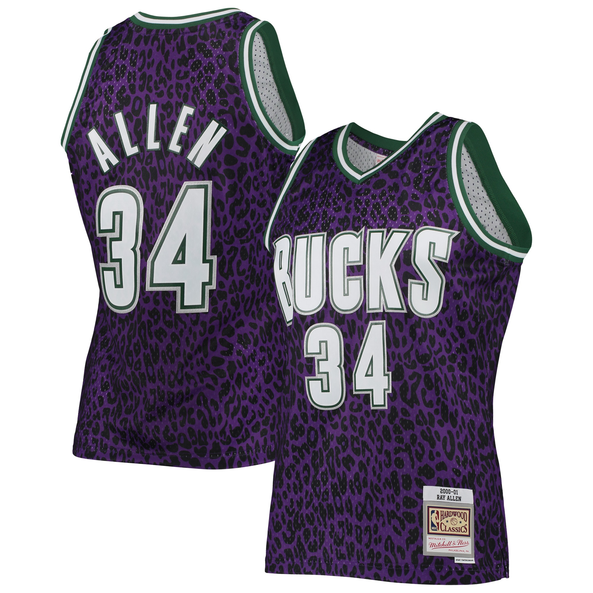 Men’s Mitchell & Ness Ray Allen Purple Milwaukee Bucks Hardwood Classics Wildlife Swingman Jersey