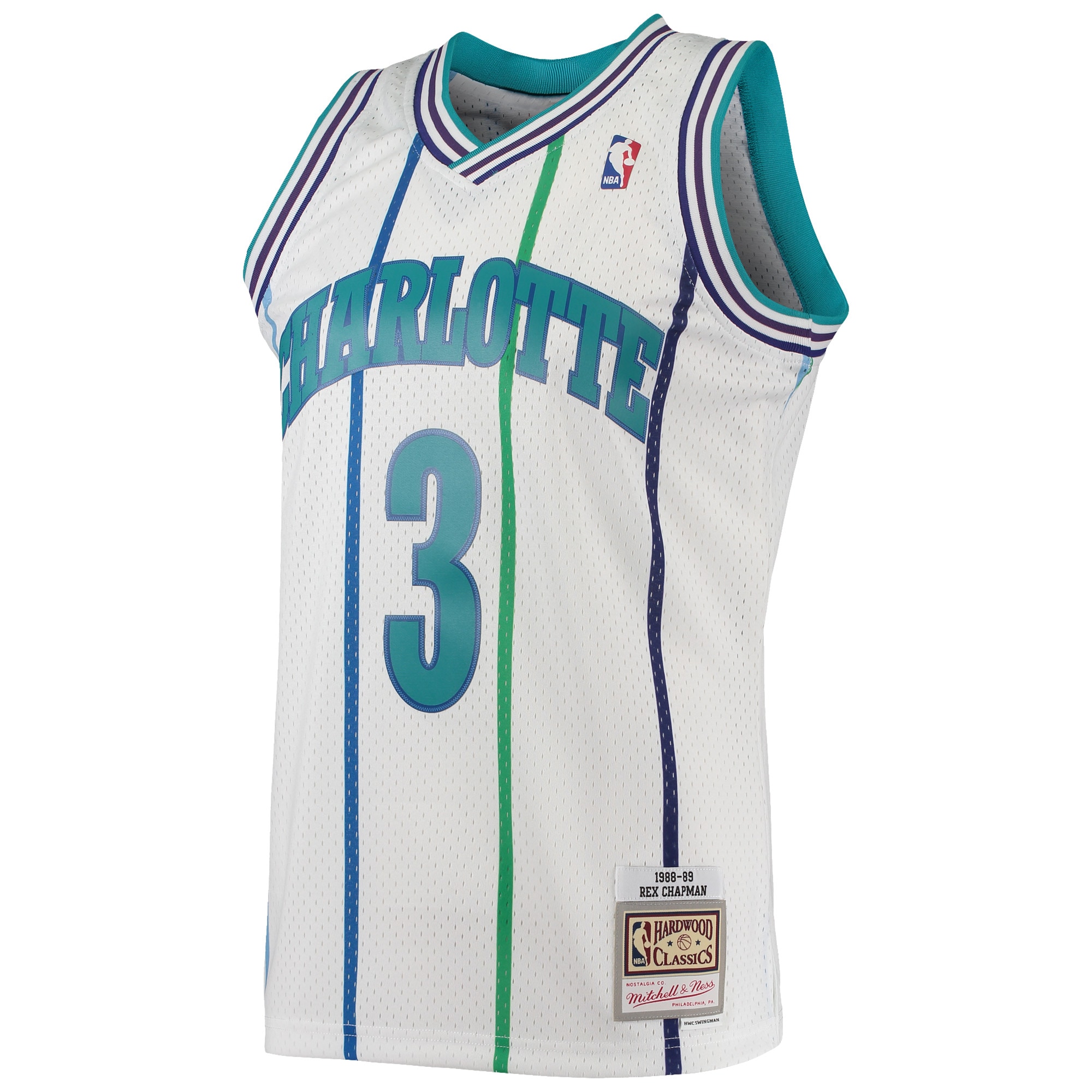 Alternative view of Men's Mitchell & Ness Rex Chapman White Charlotte Hornets 1988/89 Hardwood Classics Swingman Jersey - JS285 