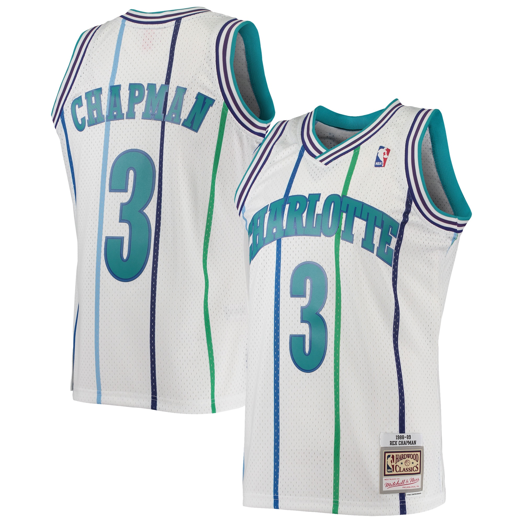 Men's Mitchell & Ness Rex Chapman White Charlotte Hornets 1988/89 Hardwood Classics Swingman Jersey - JS285 
