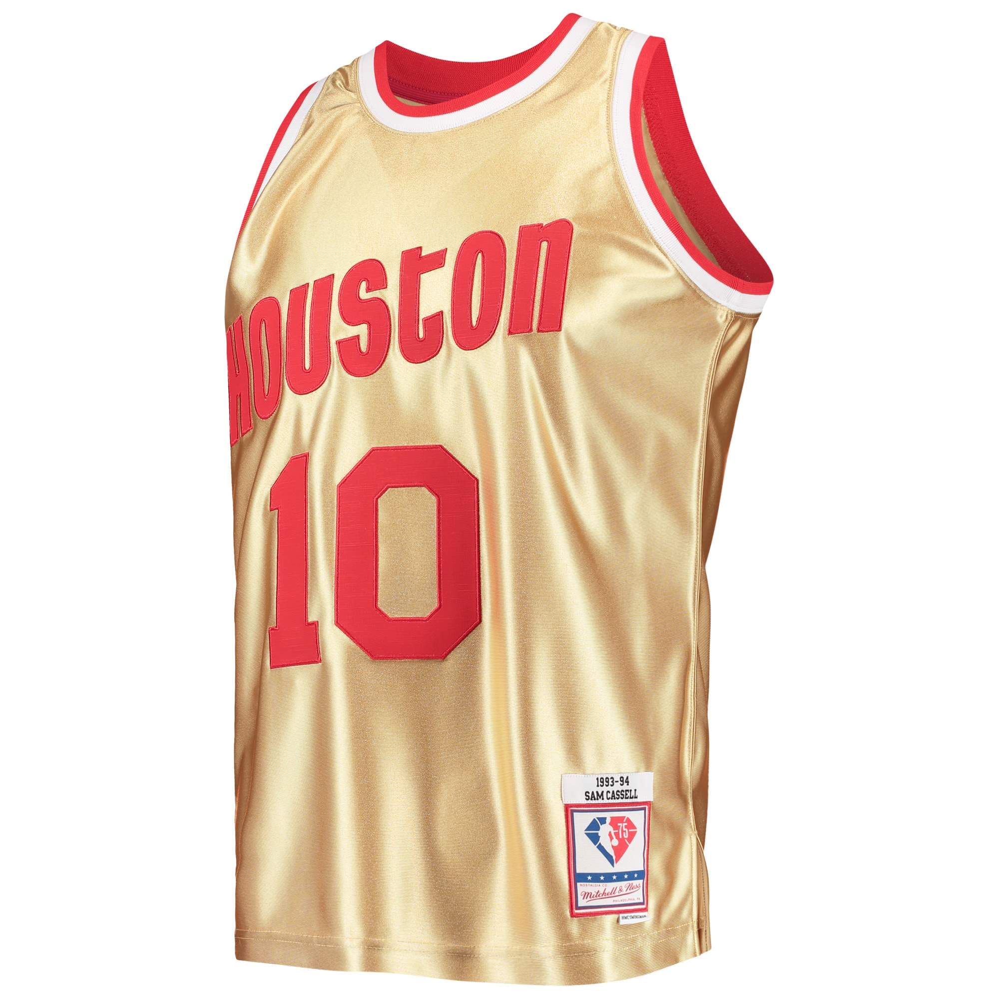 Alternative view of Men's Mitchell & Ness Sam Cassell Gold Houston Rockets 75th Anniversary 1993/94 Hardwood Classics Swingman Jersey - JS742 