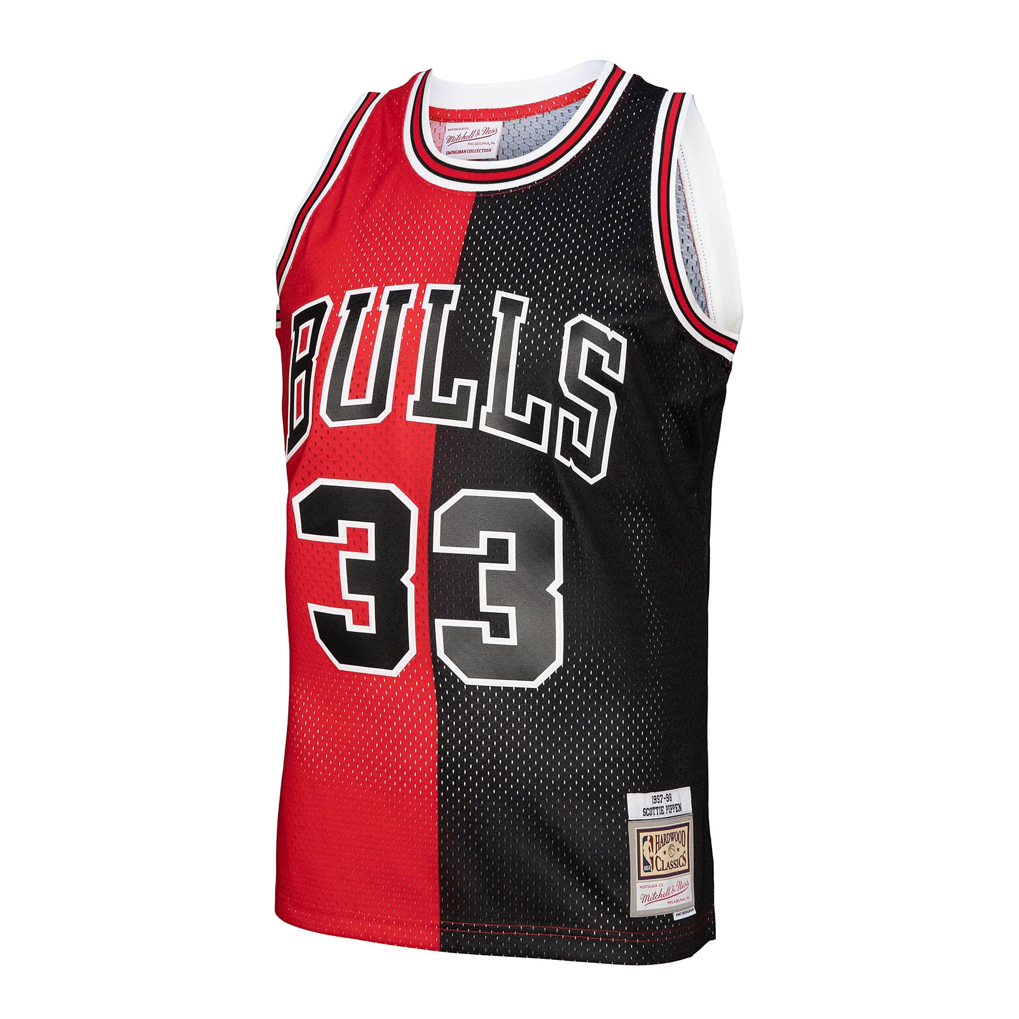 Alternative view of Men's Mitchell & Ness Scottie Pippen Red/Black Chicago Bulls Hardwood Classics 1997/98 Split Swingman Jersey - JS157 