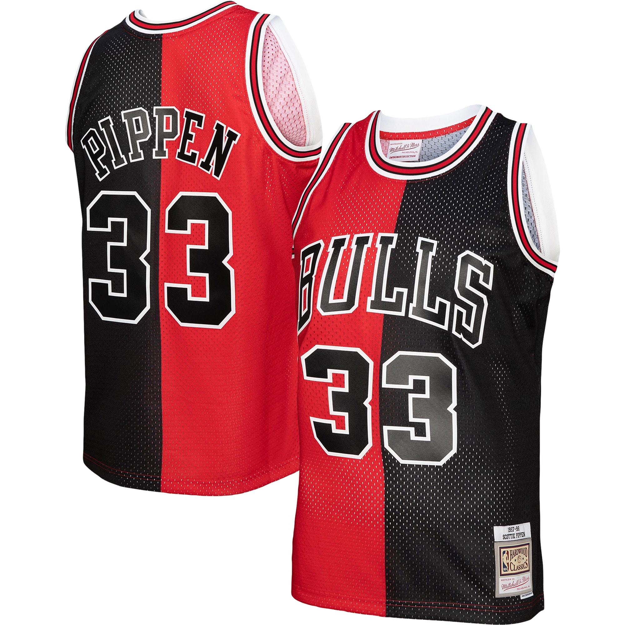Men's Mitchell & Ness Scottie Pippen Red/Black Chicago Bulls Hardwood Classics 1997/98 Split Swingman Jersey - JS157 