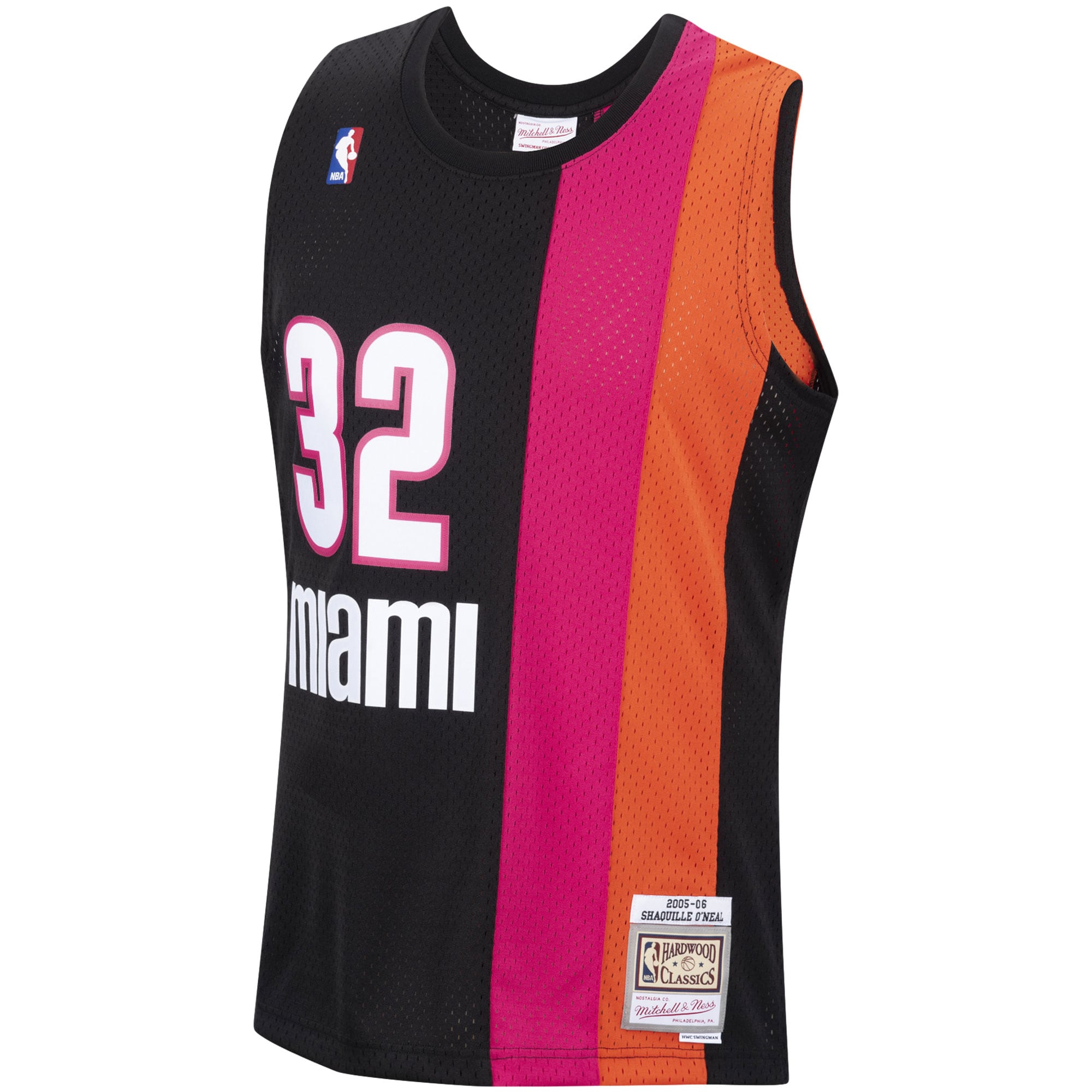 Alternative view of Men's Mitchell & Ness Shaquille O'Neal Black Miami Heat 2005-06 Hardwood Classics Swingman Jersey - JS809 