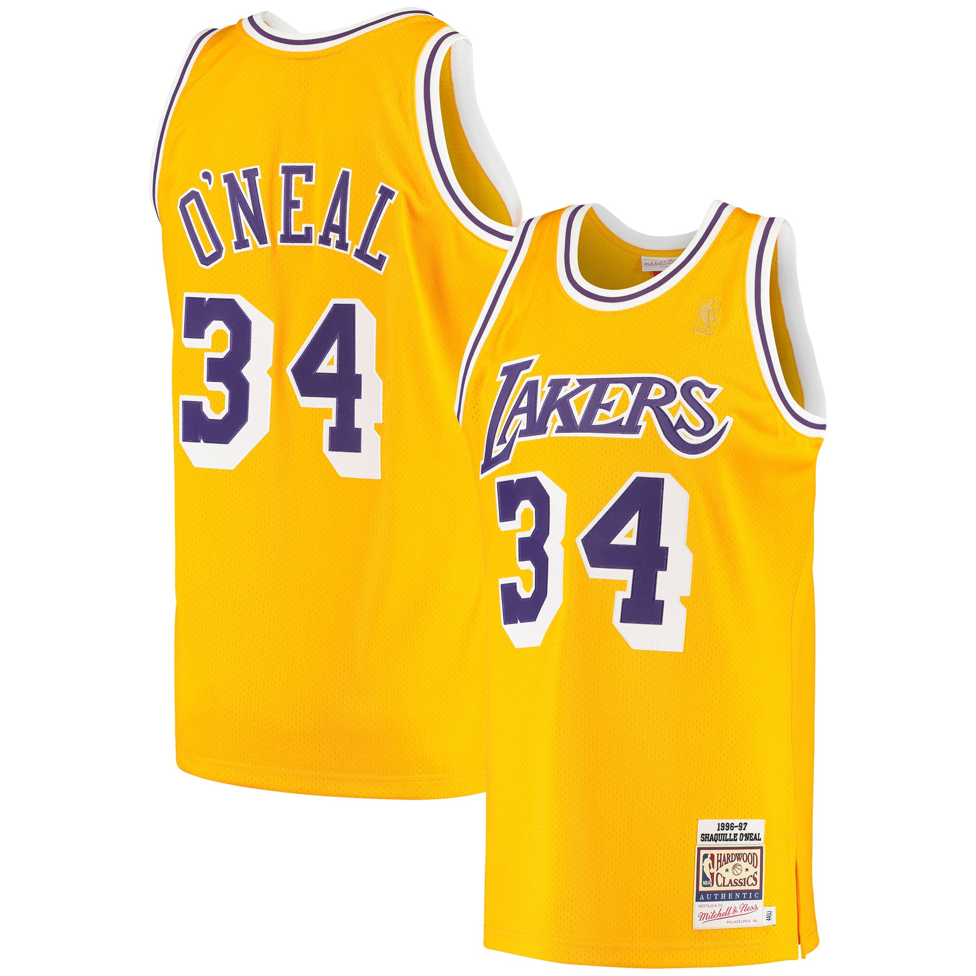 Men's Mitchell & Ness Shaquille O'Neal Gold Los Angeles Lakers 1996/97 Hardwood Classics Jersey - JS471 