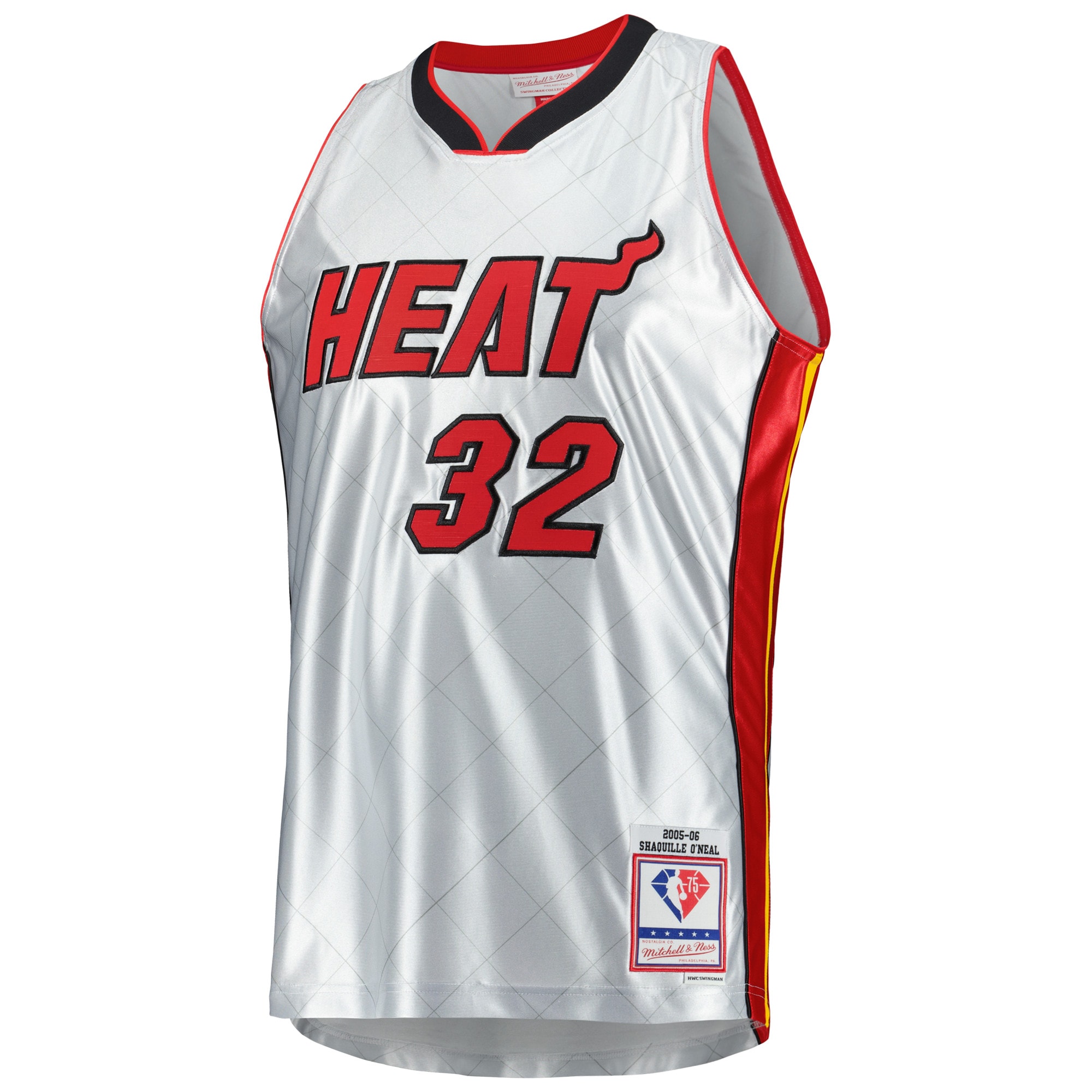 Alternative view of Men's Mitchell & Ness Shaquille O'Neal Platinum Miami Heat 2005/06 Hardwood Classics 75th Anniversary Swingman Jersey - JS758 