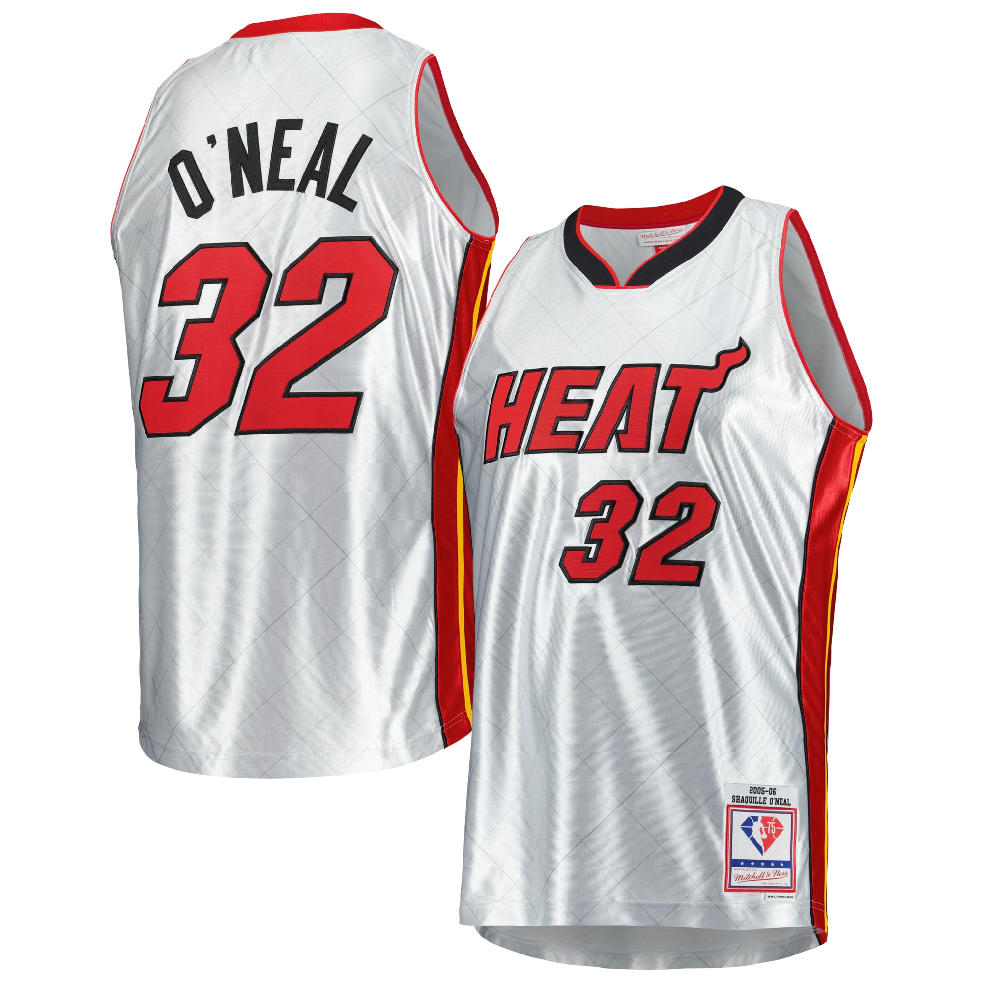 Men's Mitchell & Ness Shaquille O'Neal Platinum Miami Heat 2005/06 Hardwood Classics 75th Anniversary Swingman Jersey - JS758 