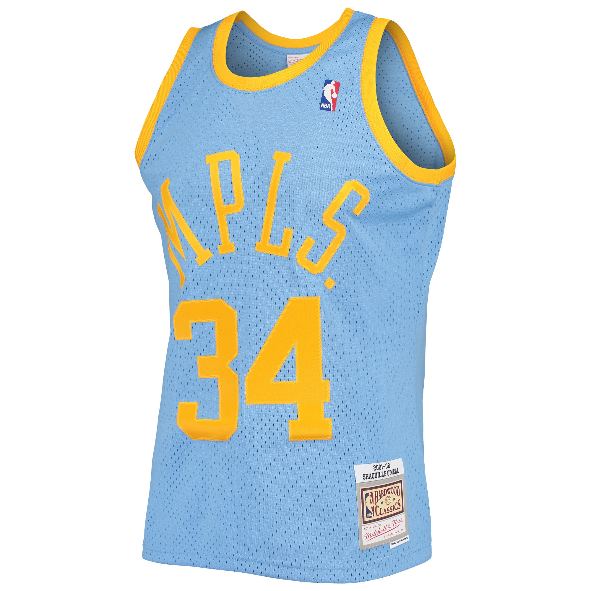 Alternative view of Men's Mitchell & Ness Shaquille O'Neal Powder Blue Los Angeles Lakers 2001/02 Hardwood Classics Swingman Jersey - JS582 