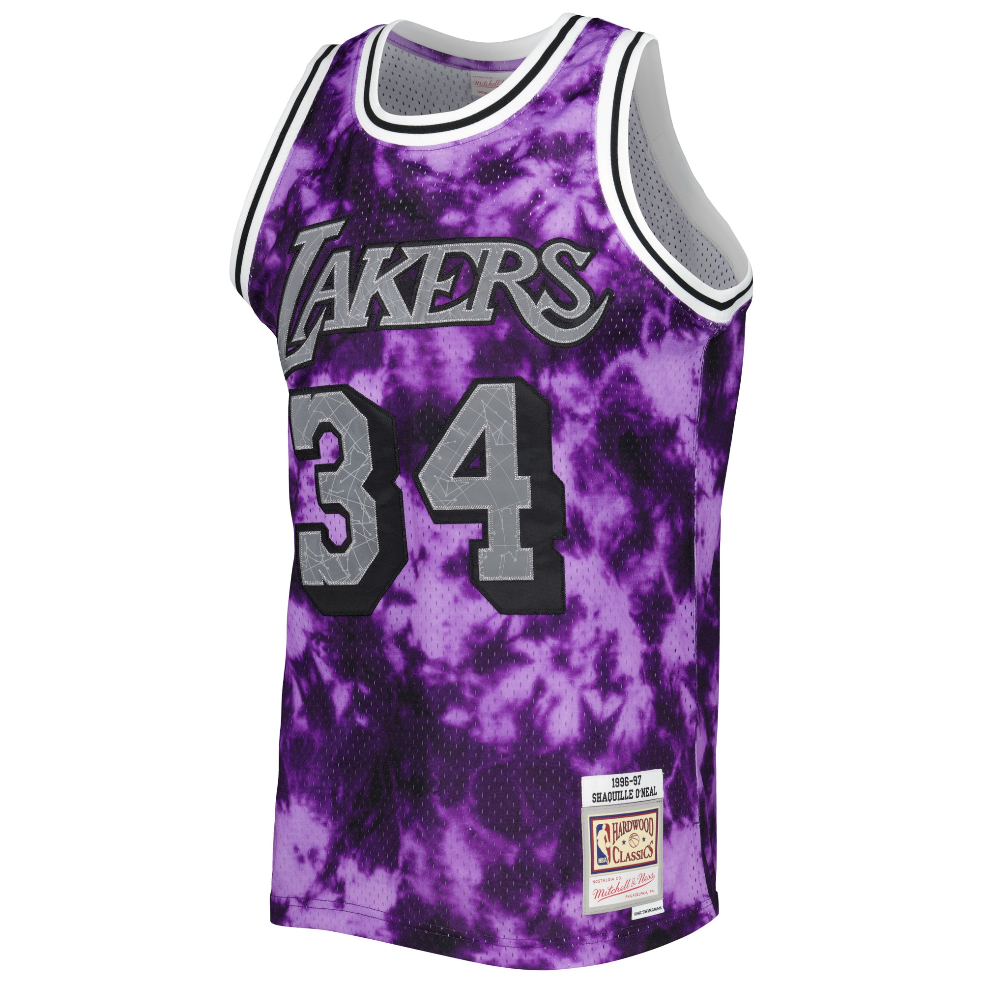 Alternative view of Men's Mitchell & Ness Shaquille O'Neal Purple Los Angeles Lakers 1996/97 Galaxy Swingman Jersey - JS414 