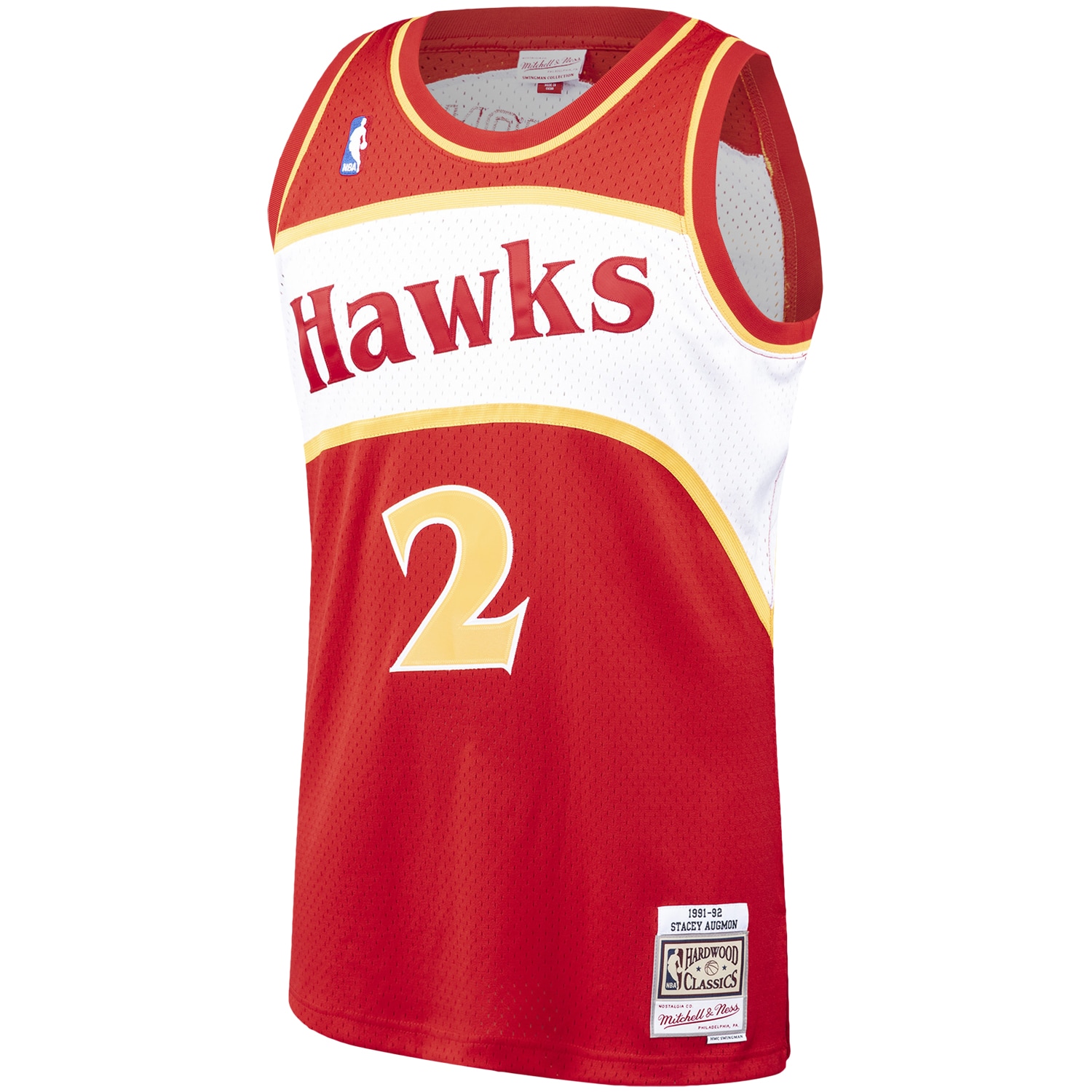 Alternative view of Men's Mitchell & Ness Stacey Augmon Red Atlanta Hawks Hardwood Classics 1991-92 Swingman Jersey - JS409 