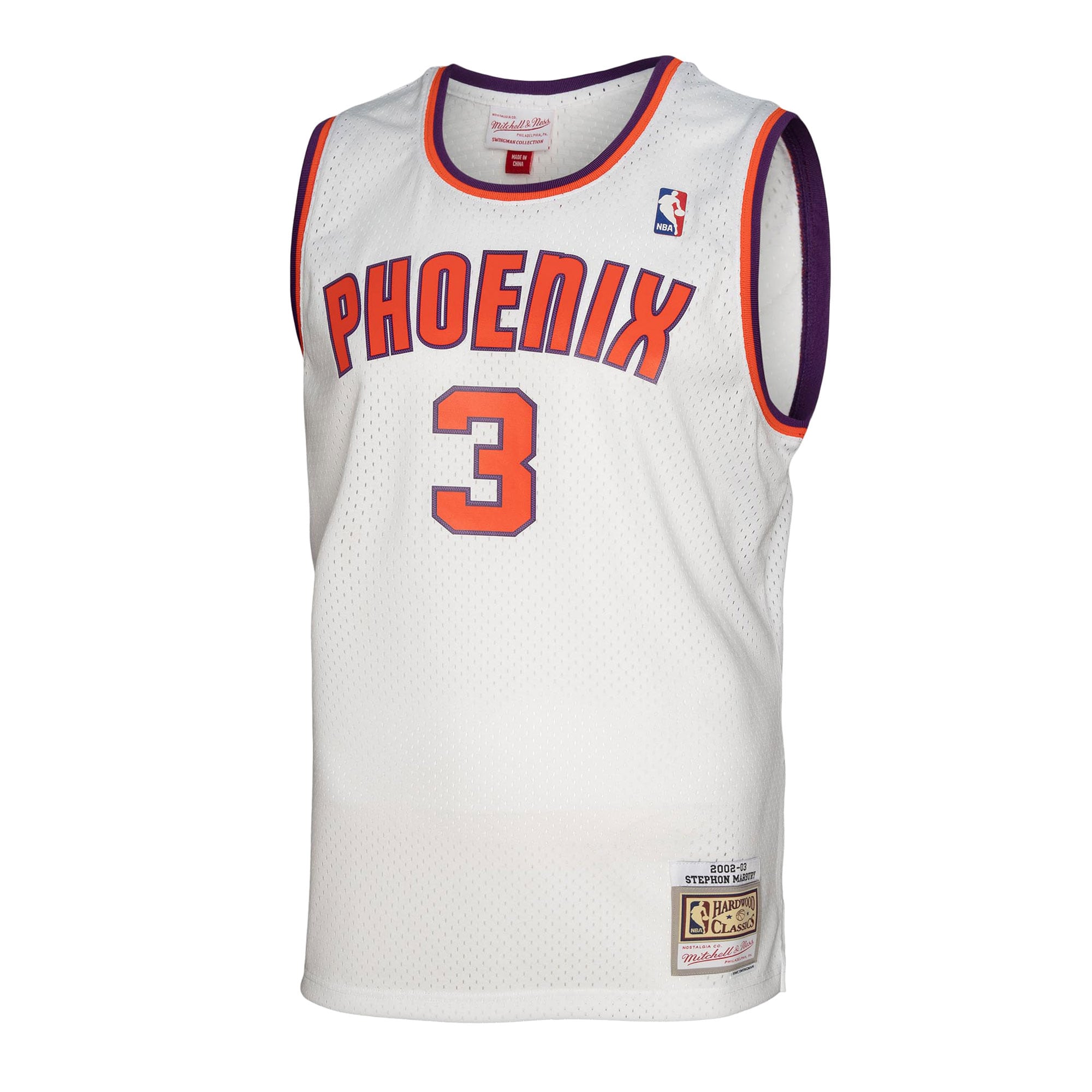 Alternative view of Men's Mitchell & Ness Stephon Marbury White Phoenix Suns 2002/03 Hardwood Classics Swingman Jersey - JS111 