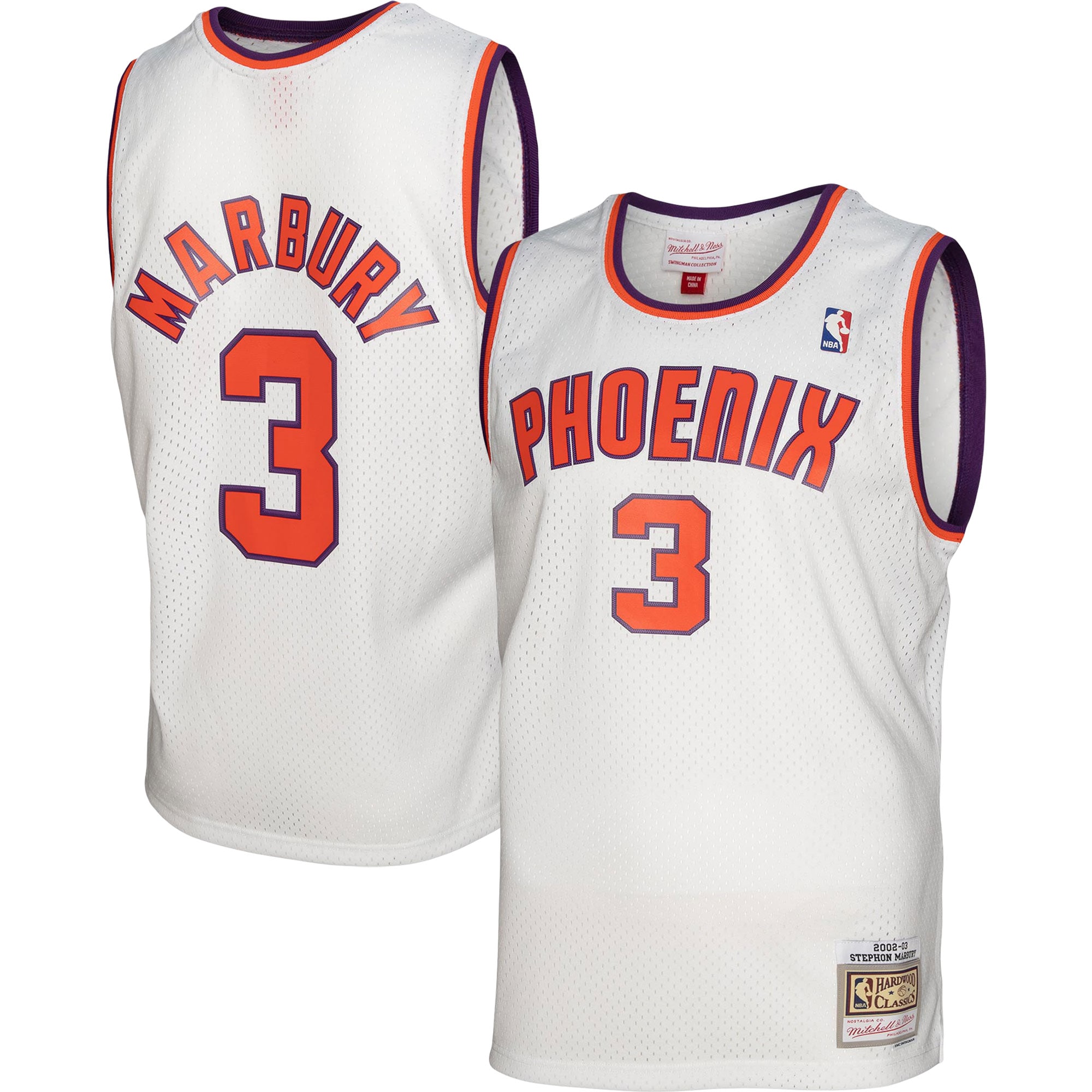 Men's Mitchell & Ness Stephon Marbury White Phoenix Suns 2002/03 Hardwood Classics Swingman Jersey - JS111 