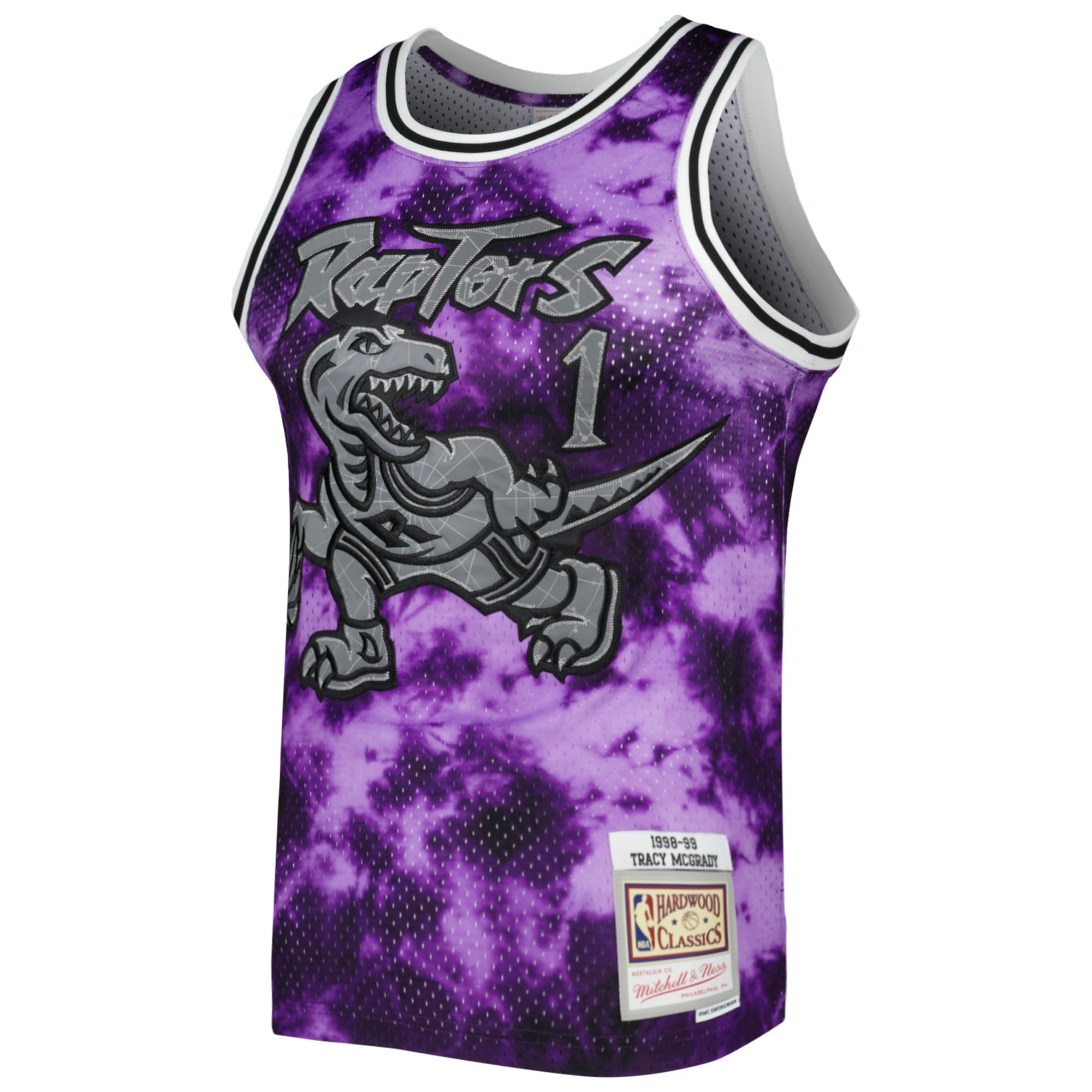 Alternative view of Men's Mitchell & Ness Tracy McGrady Purple Toronto Raptors 1998/99 Galaxy Swingman Jersey - JS654 