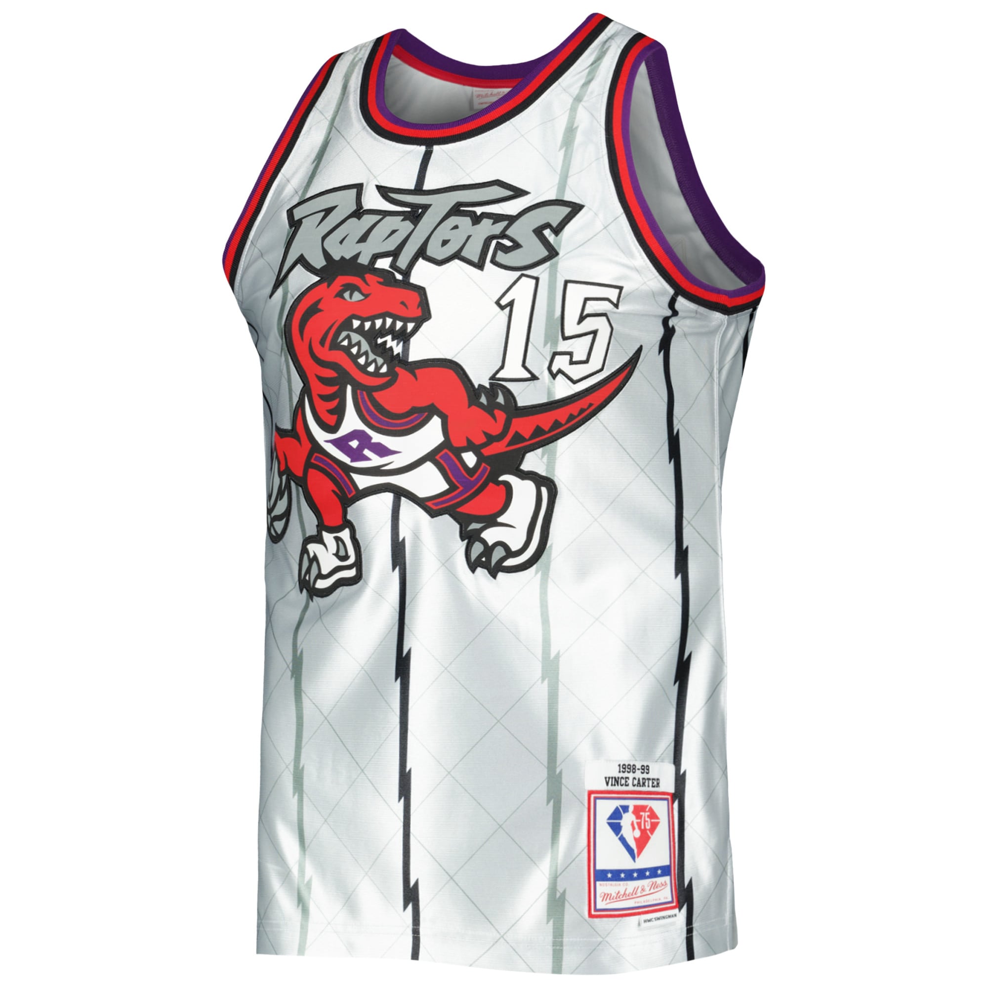 Alternative view of Men's Mitchell & Ness Vince Carter Platinum Toronto Raptors 1998/99 Hardwood Classics 75th Anniversary Swingman Jersey - JS454 
