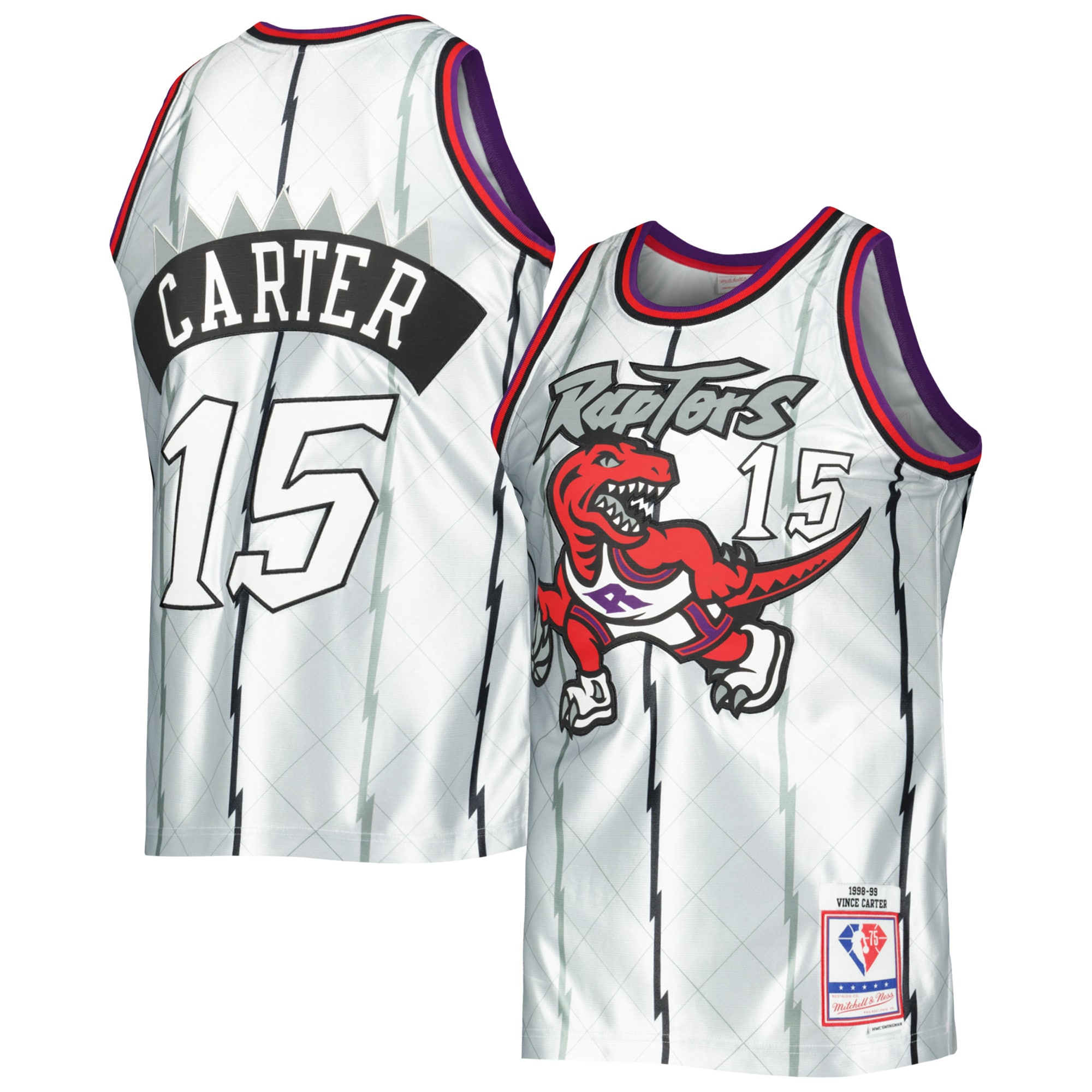 Men's Mitchell & Ness Vince Carter Platinum Toronto Raptors 1998/99 Hardwood Classics 75th Anniversary Swingman Jersey - JS454 