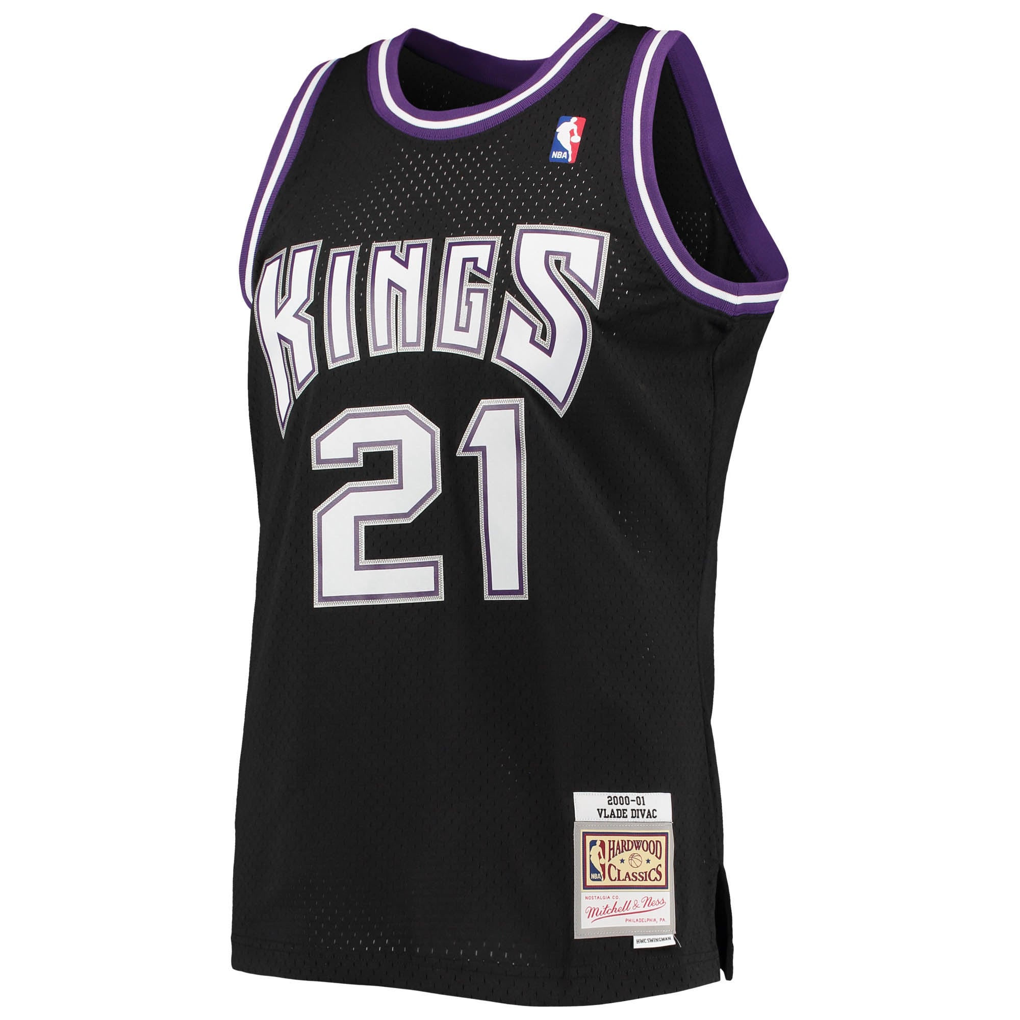 Alternative view of Men's Mitchell & Ness Vlade Divac Black Sacramento Kings 2000/01 Hardwood Classics Swingman Jersey - JS227 