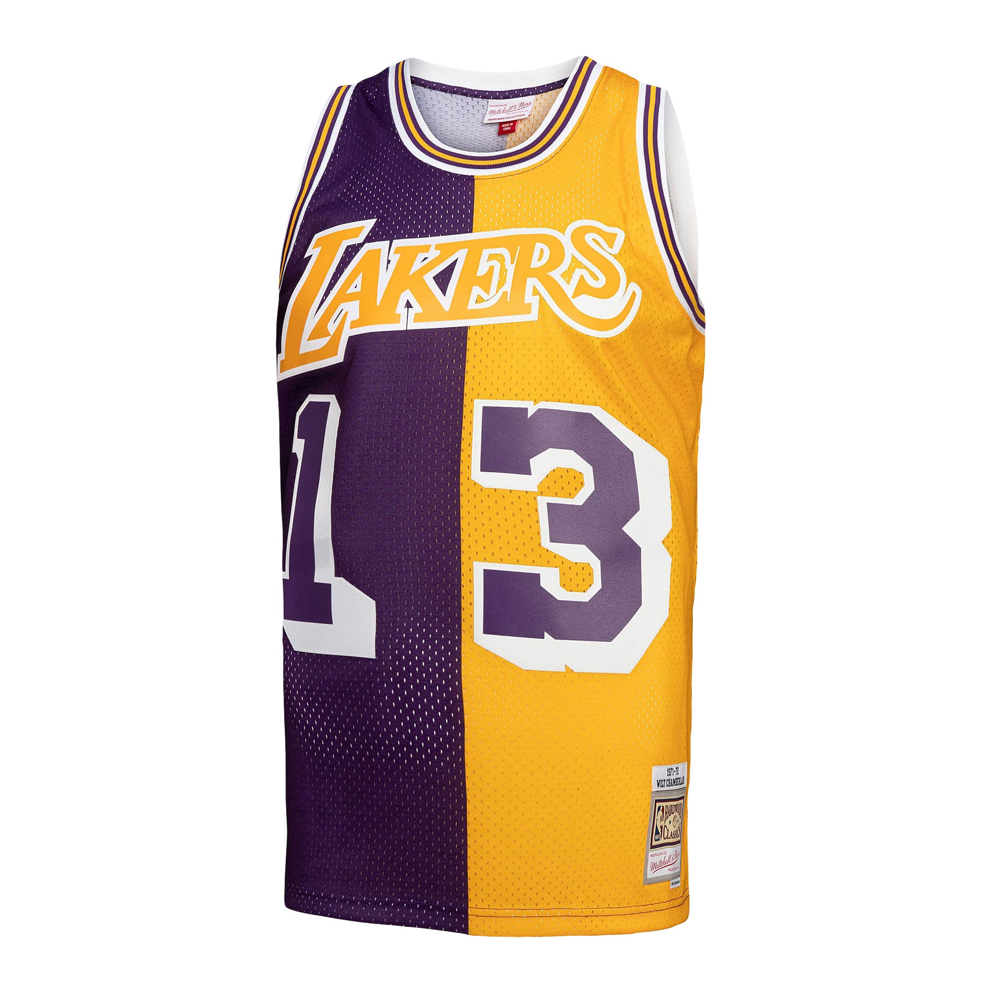 Alternative view of Men's Mitchell & Ness Wilt Chamberlain Purple/Gold Los Angeles Lakers Hardwood Classics 1971/72 Split Swingman Jersey - JS706 