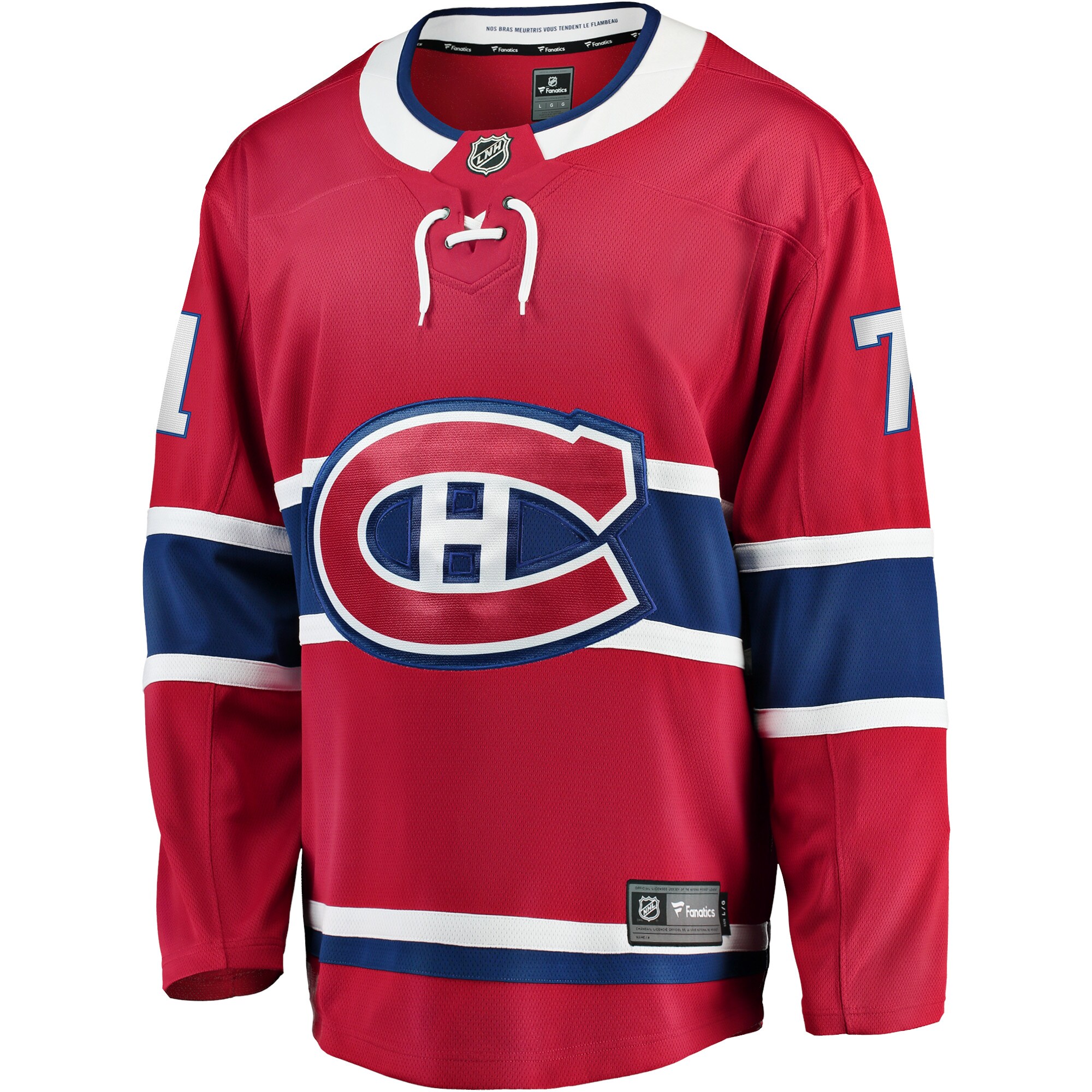 Alternative view of Men's Montreal Canadiens Jake Evans Red Home Breakaway Player Jersey - JS372 
