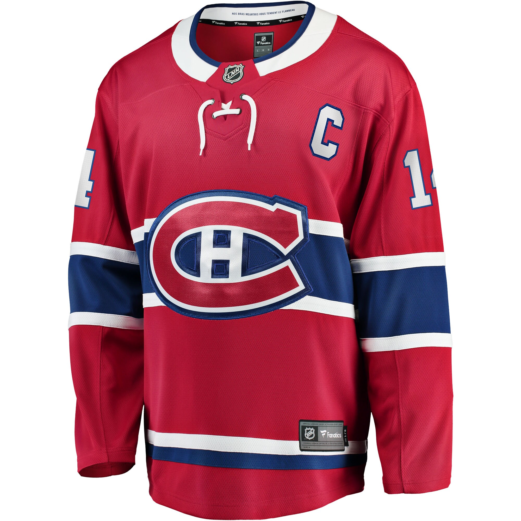 Alternative view of Men's Montreal Canadiens Nick Suzuki Red Home Captain Patch Breakaway Player Jersey - JS578 
