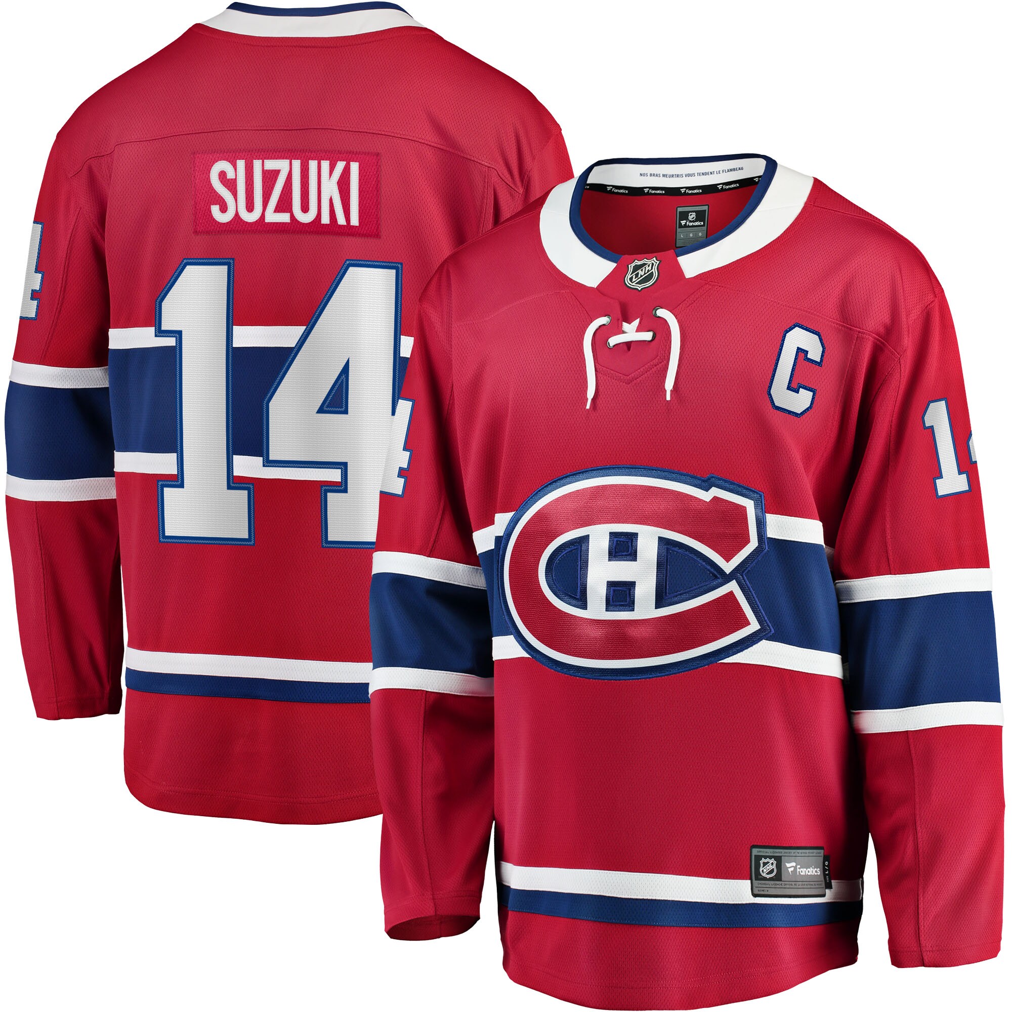 Men's Montreal Canadiens Nick Suzuki Red Home Captain Patch Breakaway Player Jersey - JS578 