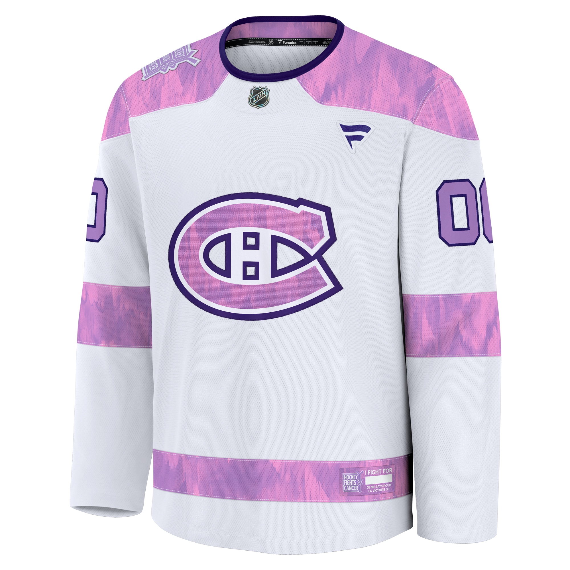 Alternative view of Men's Montreal Canadiens White 2024 Hockey Fights Cancer Custom Practice Jersey - JS799 