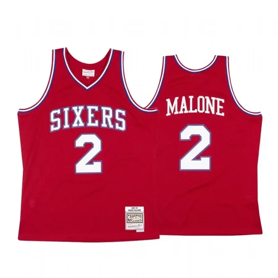 Men's Moses Malone 2 Philadelphia 76ers Red Hardwood Classics Jersey - JS499 