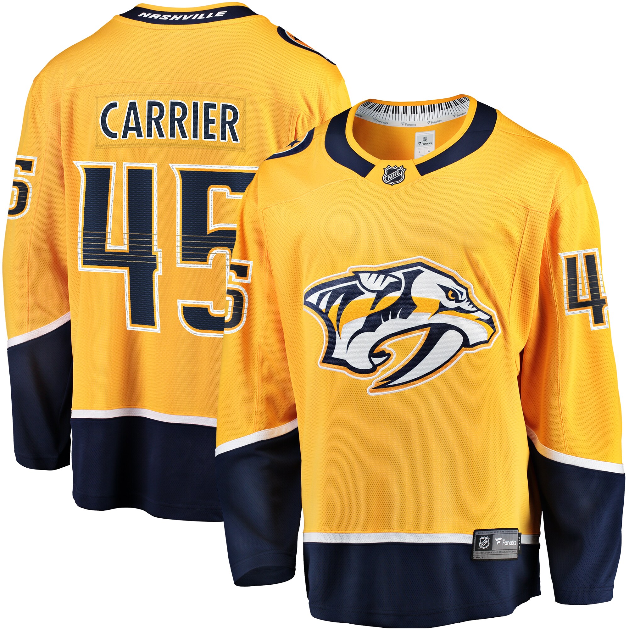 Men's Nashville Predators Alexandre Carrier Gold Premier Breakaway Player Jersey - JS513 
