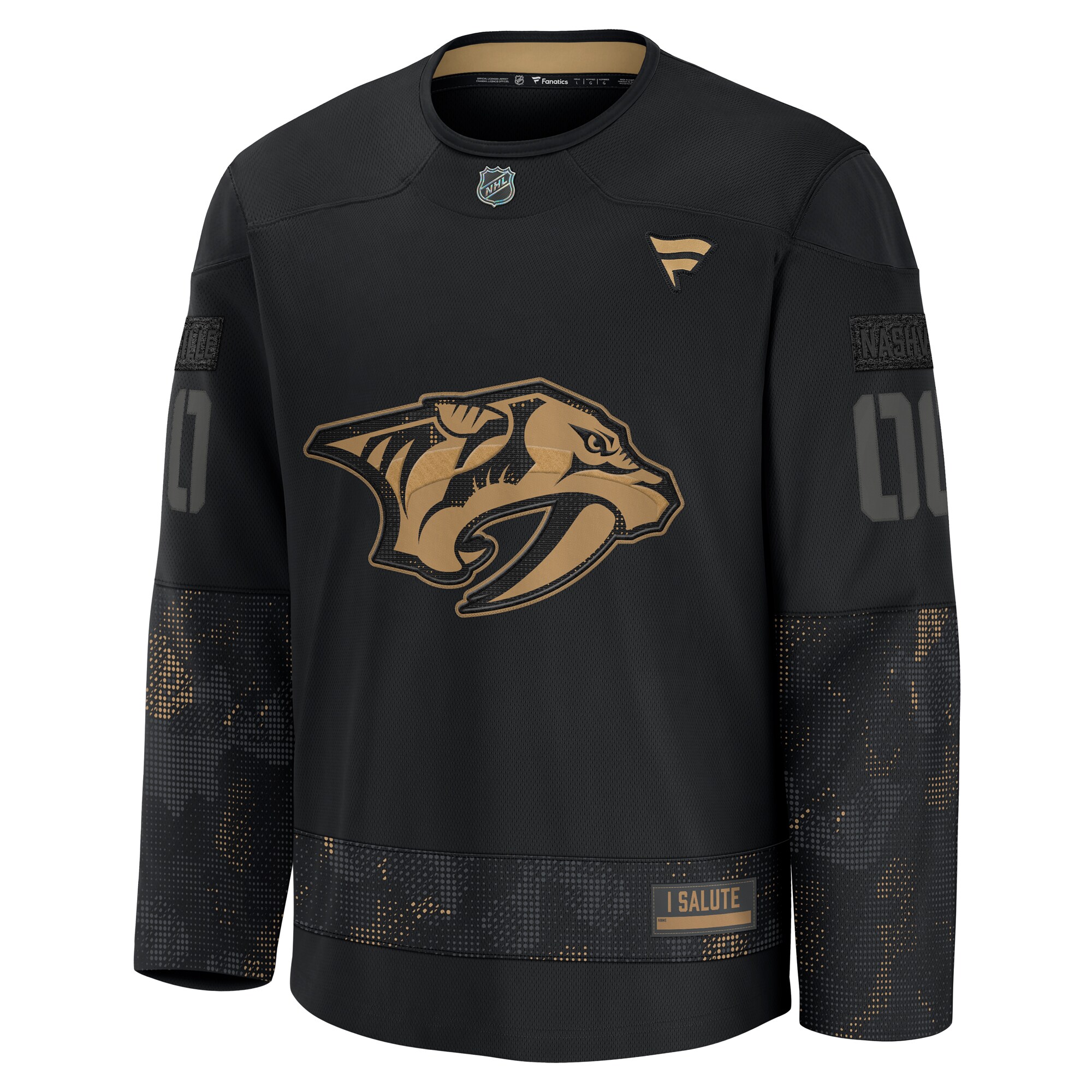 Alternative view of Men's Nashville Predators Black 2024 Military Appreciation Custom Practice Jersey - JS649 