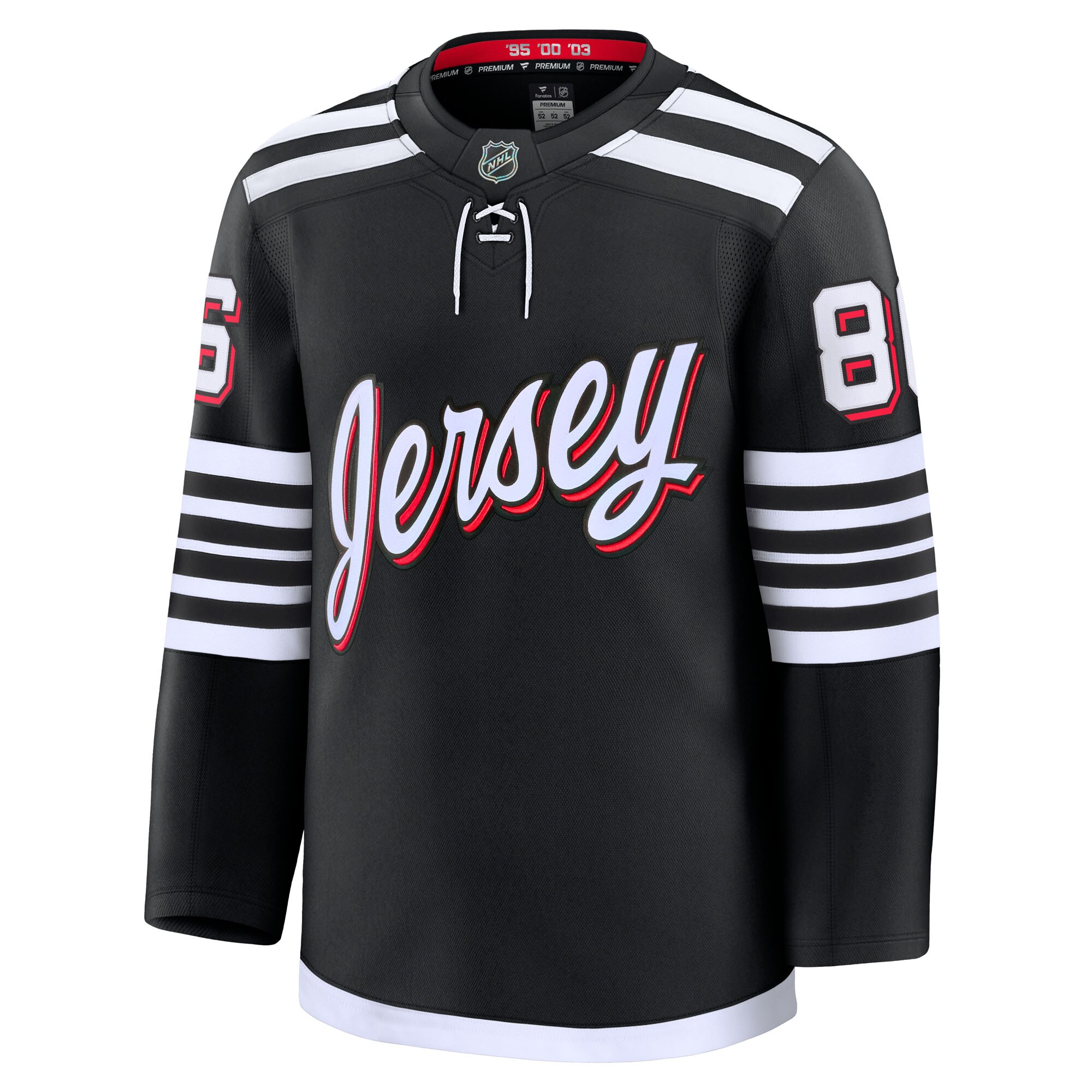Alternative view of Men's New Jersey Devils Jack Hughes Black Alternate Premium Jersey - JS595 