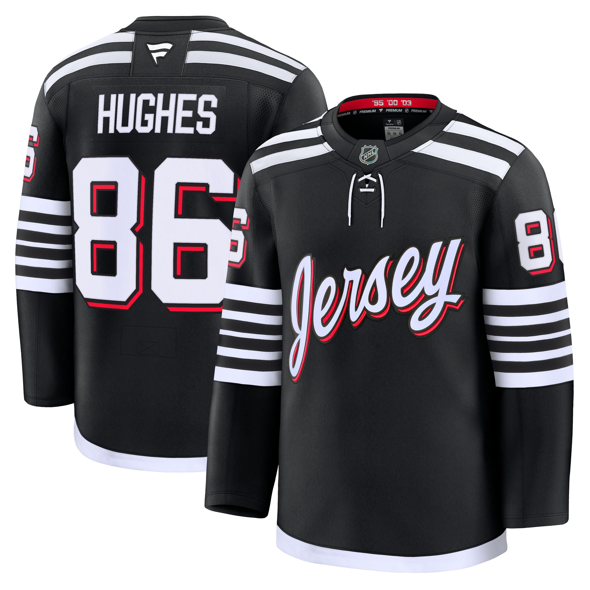 Men's New Jersey Devils Jack Hughes Black Alternate Premium Jersey - JS595 