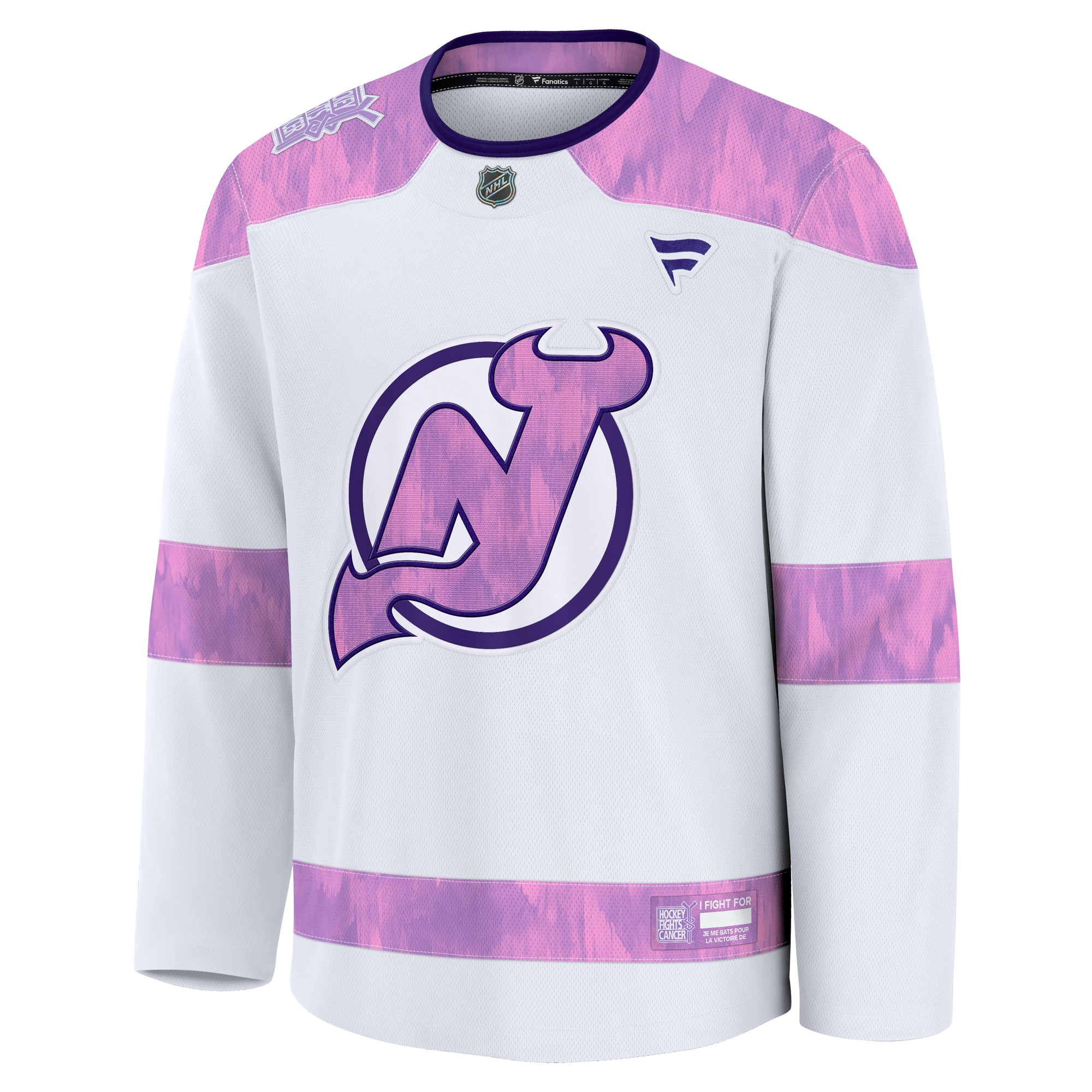 Alternative view of Men's New Jersey Devils White 2024 Hockey Fights Cancer Practice Jersey - JS964 