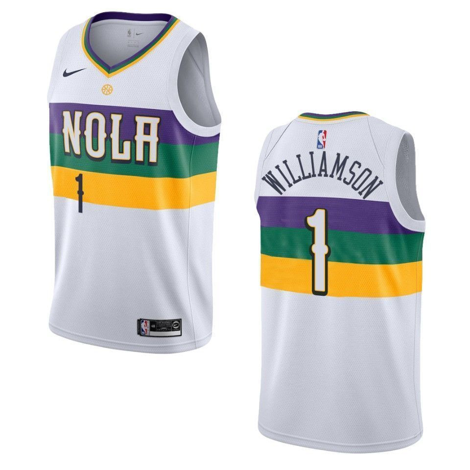 Men's New Orleans Pelicans 1 Zion Williamson City Swingman Jersey - White - JS386 