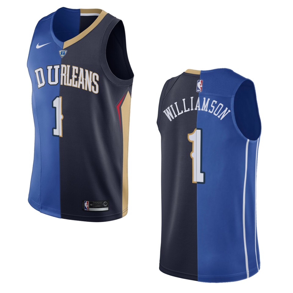 Men's New Orleans Pelicans #1 Zion Williamson Split Swingman Jersey - Blue