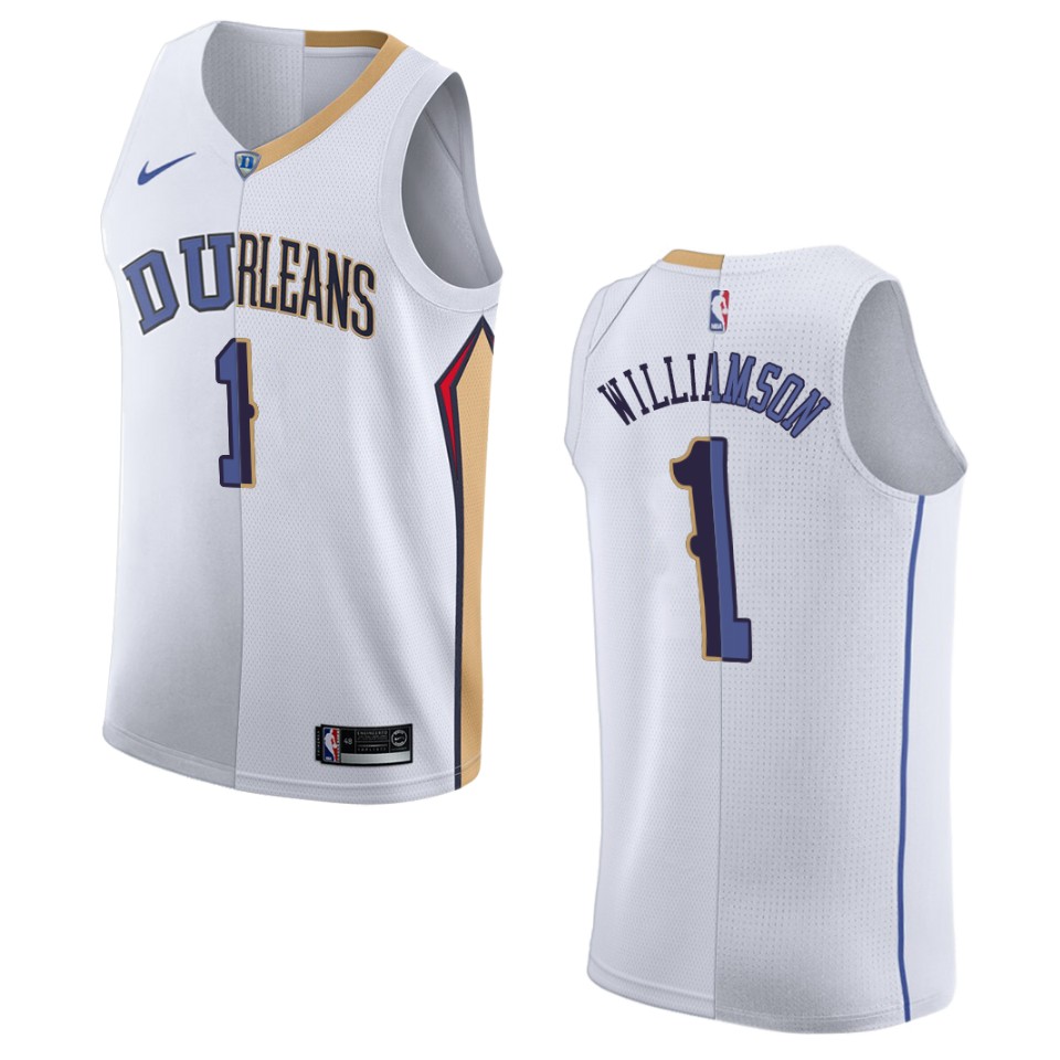 Men's New Orleans Pelicans #1 Zion Williamson Split Swingman Jersey - White