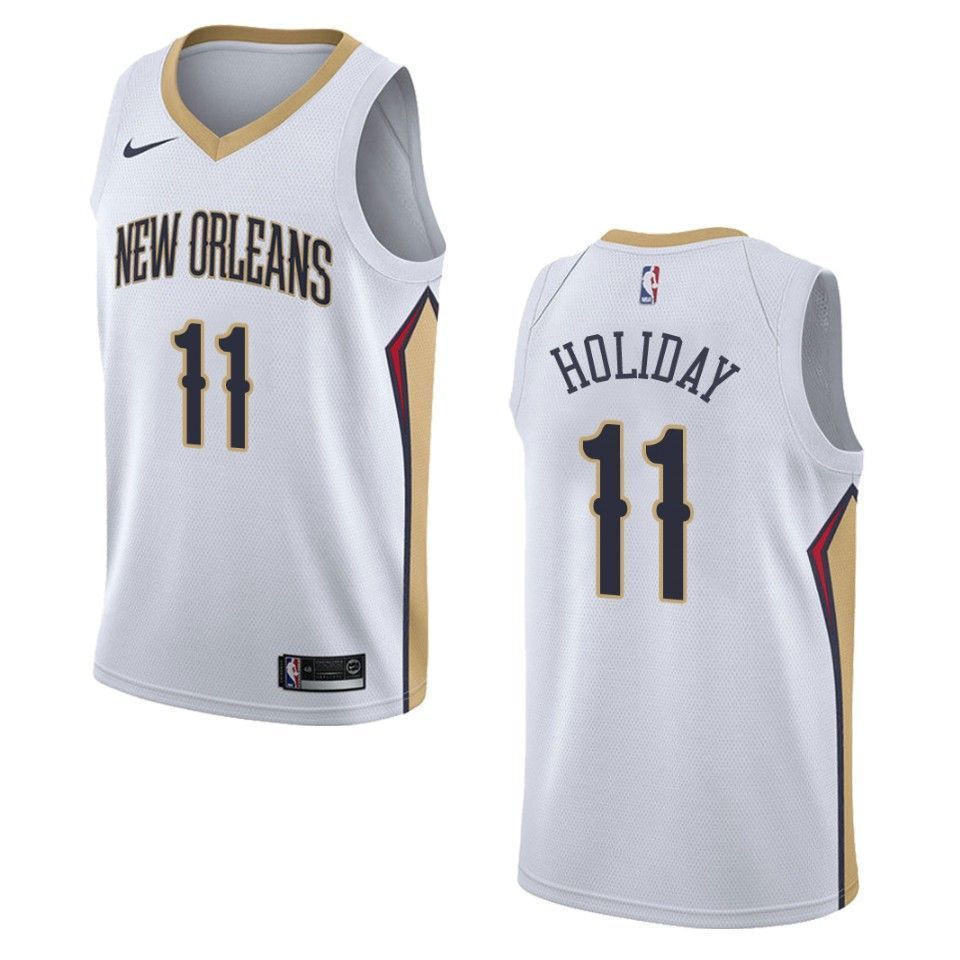 Men's New Orleans Pelicans 11 Jrue Holiday Association Swingman Jersey - White - JS997 