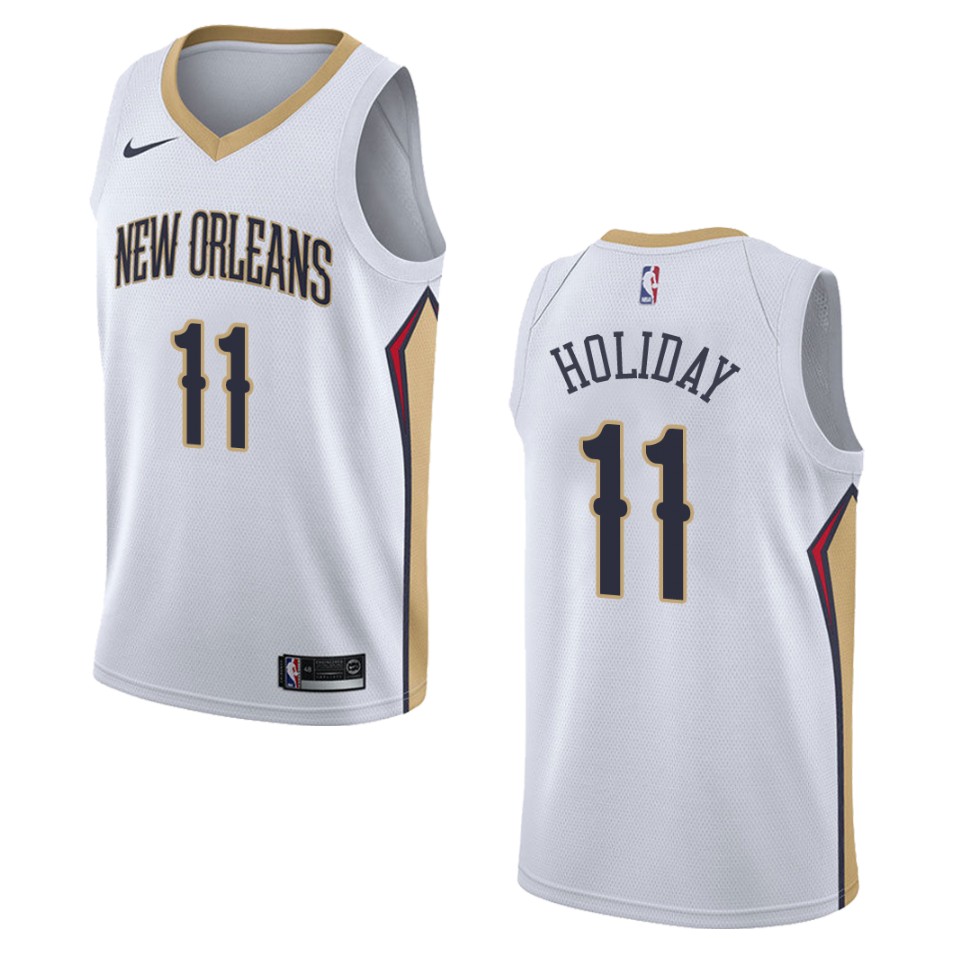 Men's New Orleans Pelicans #11 Jrue Holiday Association Swingman Jersey - White