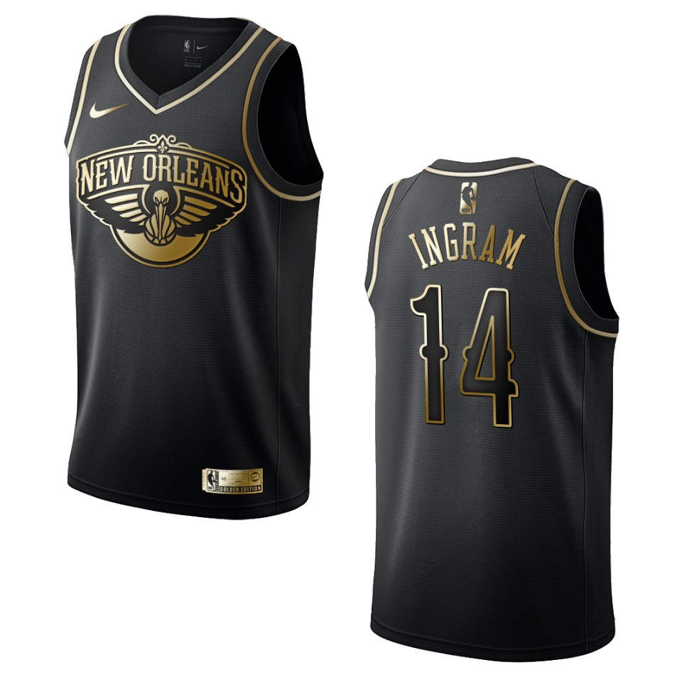 Men’s New Orleans Pelicans #14 Brandon Ingram Golden Edition Jersey – Black