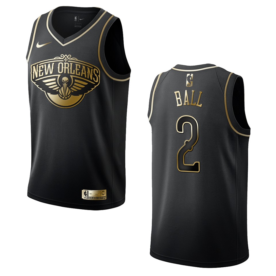 Men’s New Orleans Pelicans #2 Lonzo Ball Golden Edition Jersey – Black