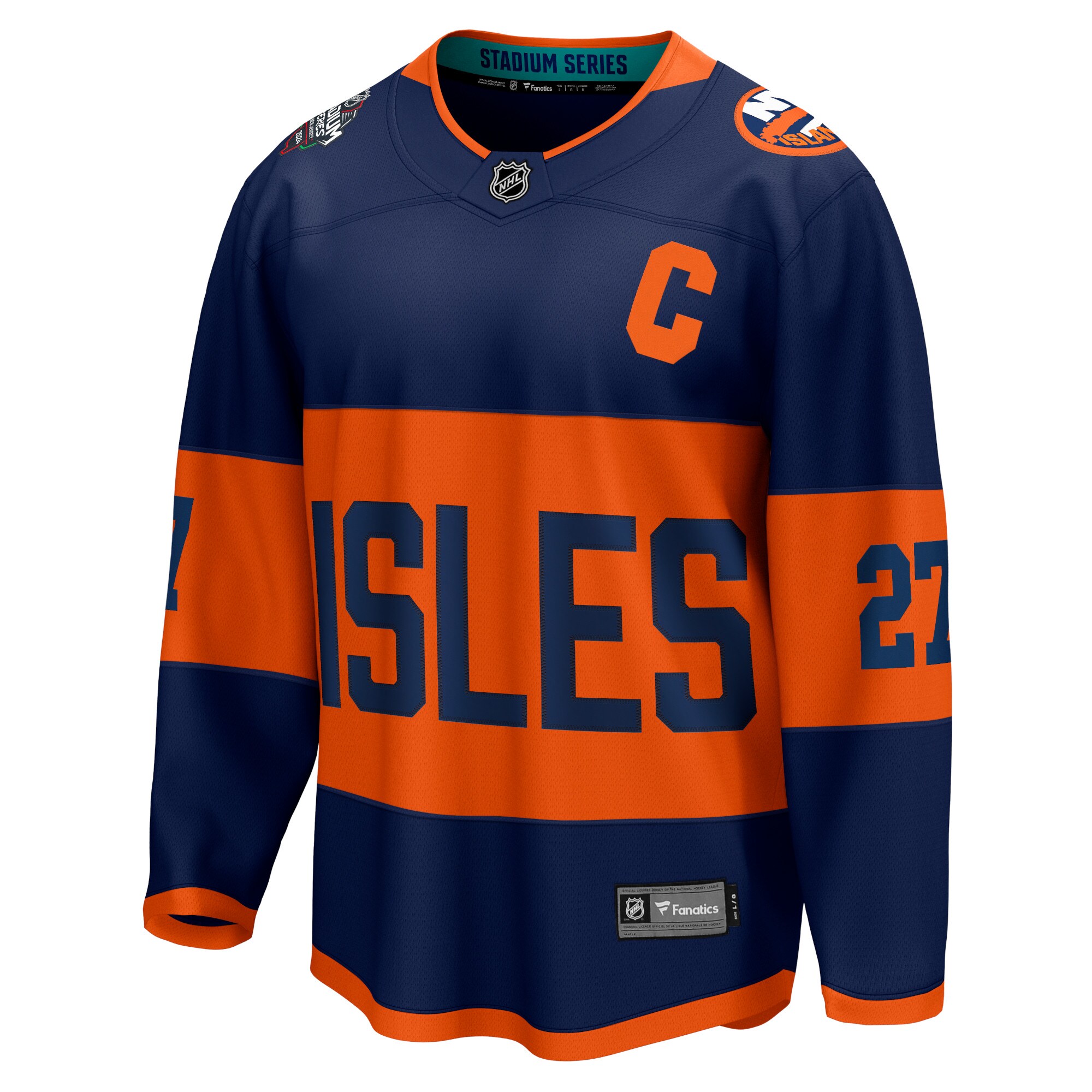 Alternative view of Men's New York Islanders Anders Lee Navy 2024 NHL Stadium Series Breakaway Player Jersey - JS749 